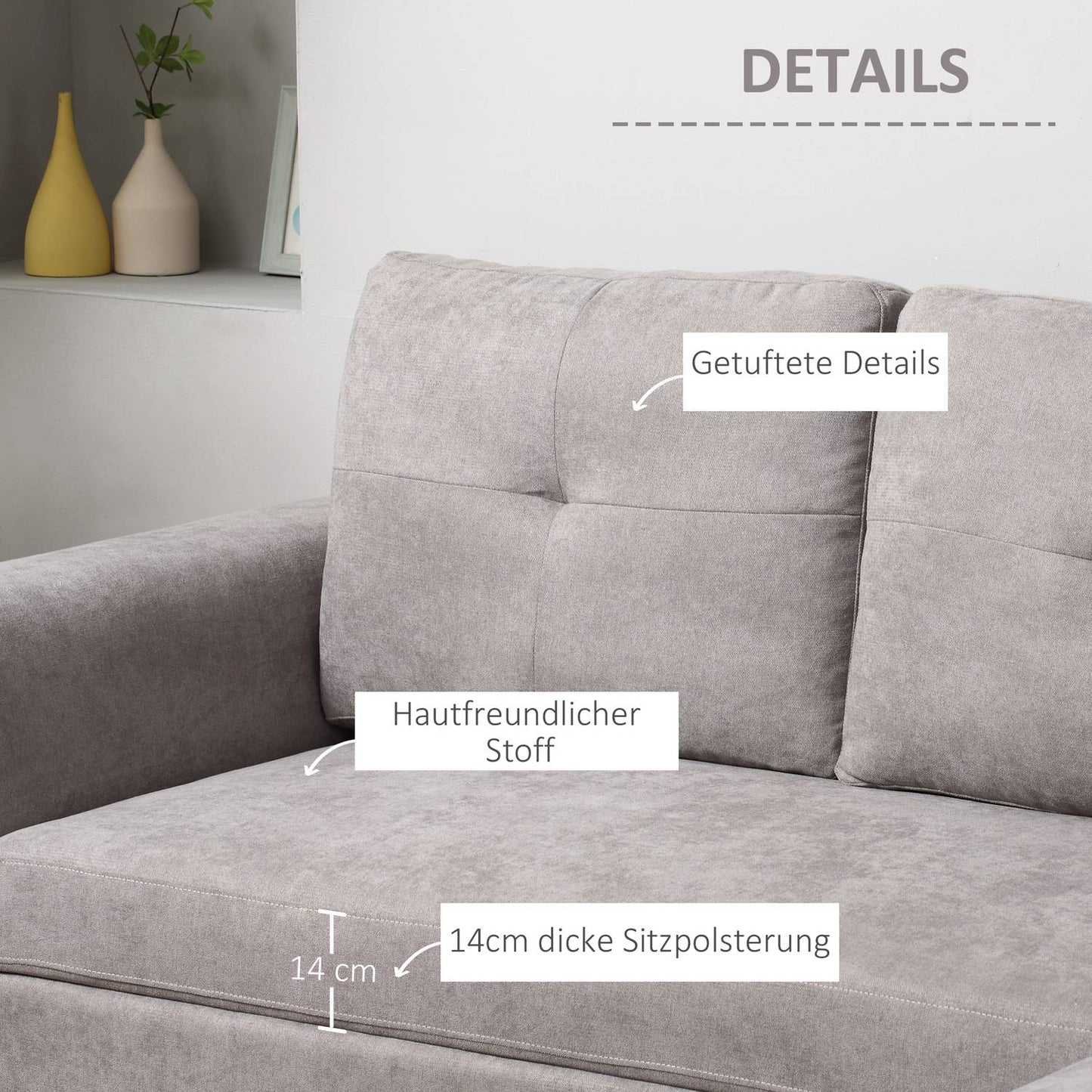 Convertible 3-Seater Sofa Bed with Chaise, Grey Fabric