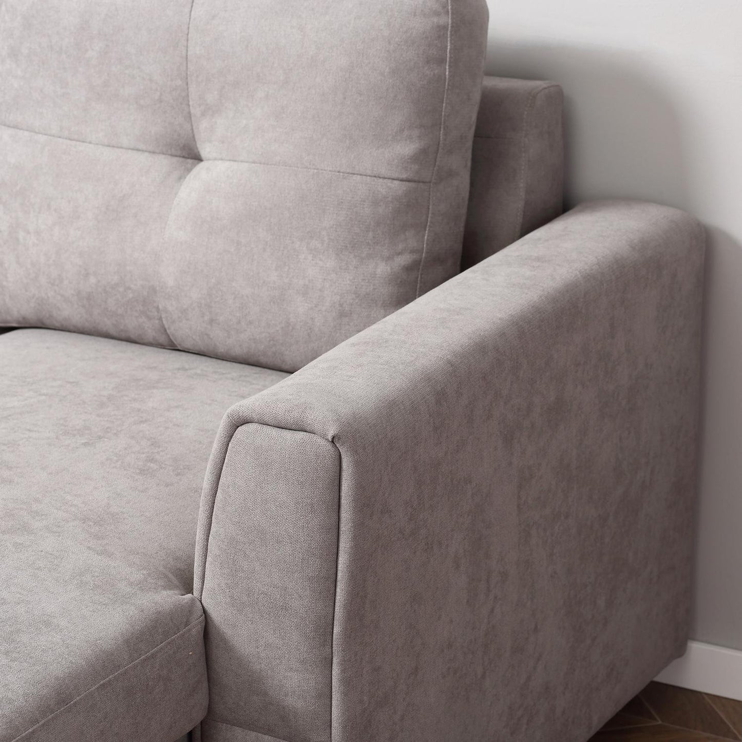 Convertible 3-Seater Sofa Bed with Chaise, Grey Fabric