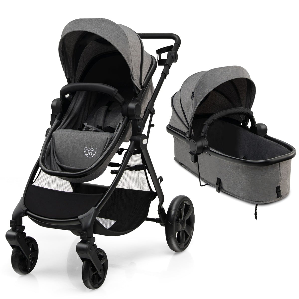 Convertible Baby Stroller with Adjustable Canopy & Storage