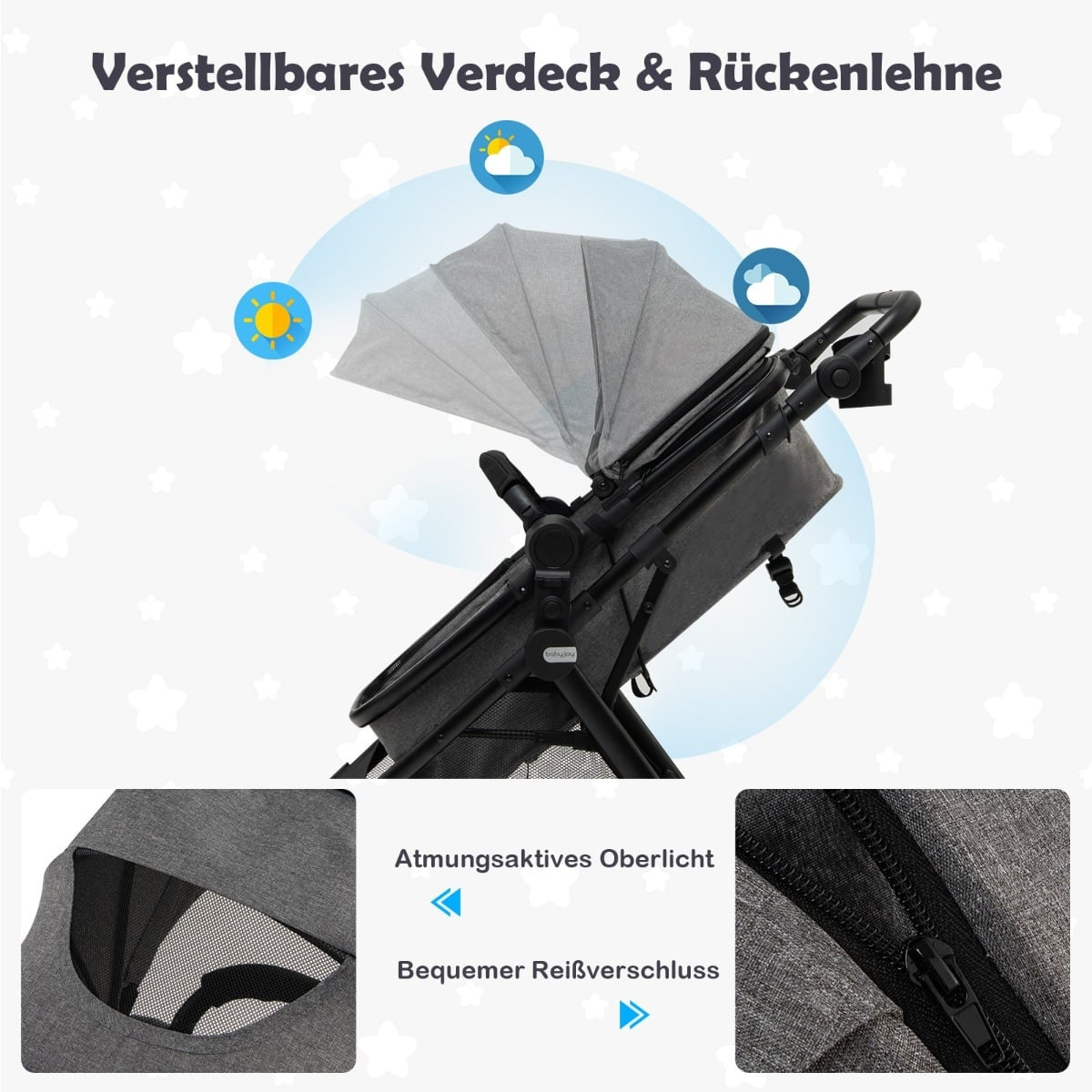 Convertible Baby Stroller with Adjustable Canopy & Storage