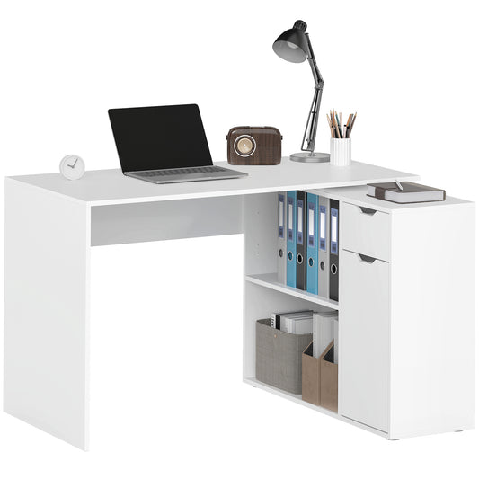 Convertible Desk with Storage, White Wood, L-Shape Option