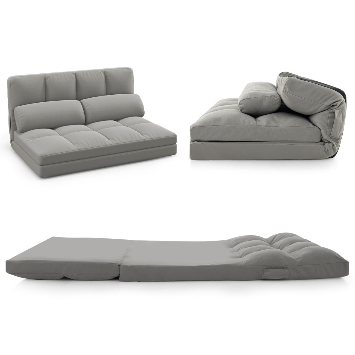 Convertible Floor Sofa Bed, Adjustable Backrest, Light Gray