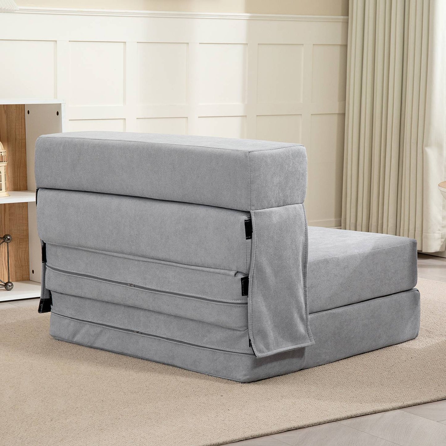 Convertible Floor Sofa Bed – Foam, Light Grey, Includes Pillow