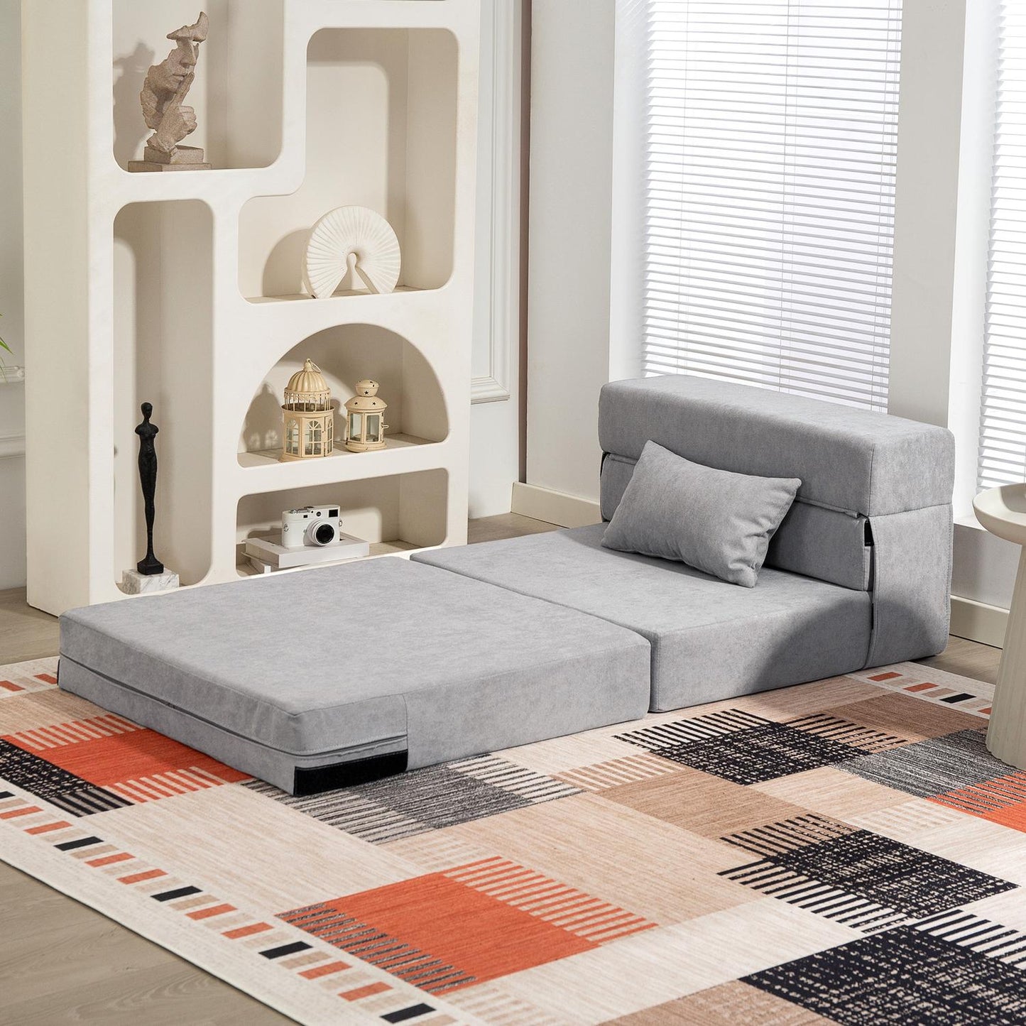 Convertible Floor Sofa Bed – Foam, Light Grey, Includes Pillow