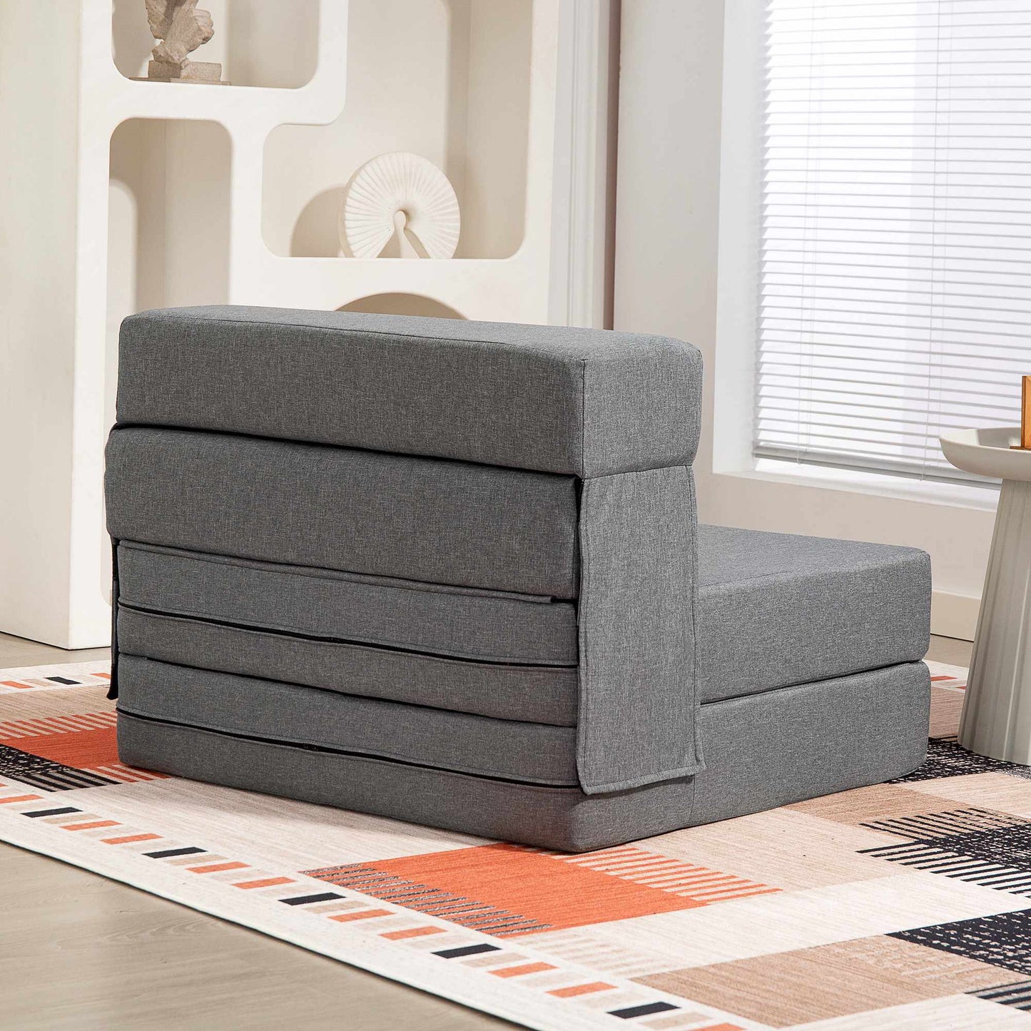 Convertible Foam Sofa Bed, Grey, Linen-Style Fabric