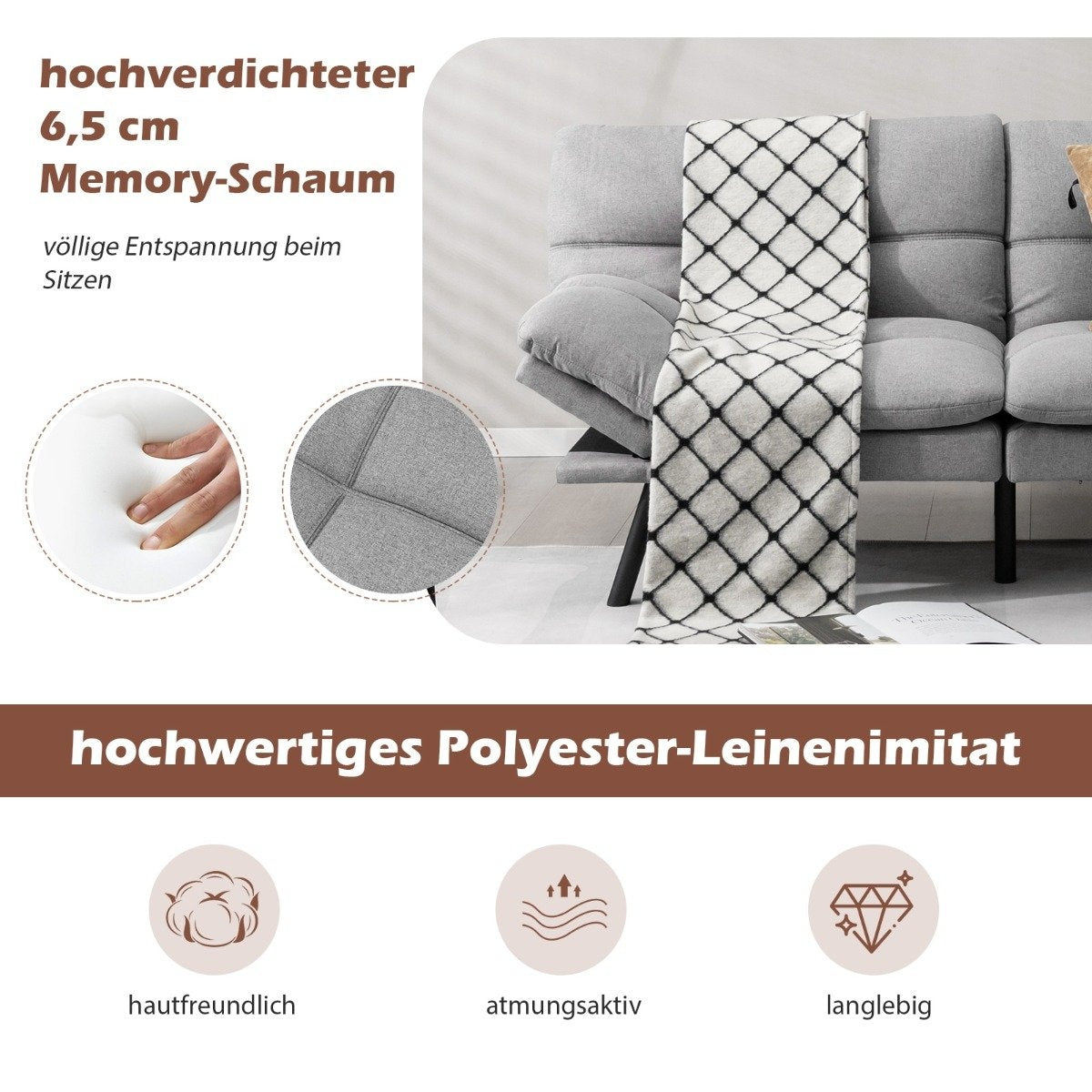 Convertible Grey Futon Sofa Bed with Adjustable Backrest