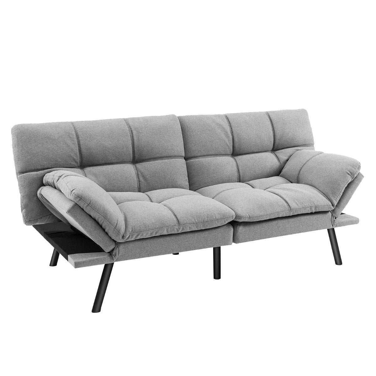 Convertible Grey Futon Sofa Bed with Adjustable Backrest