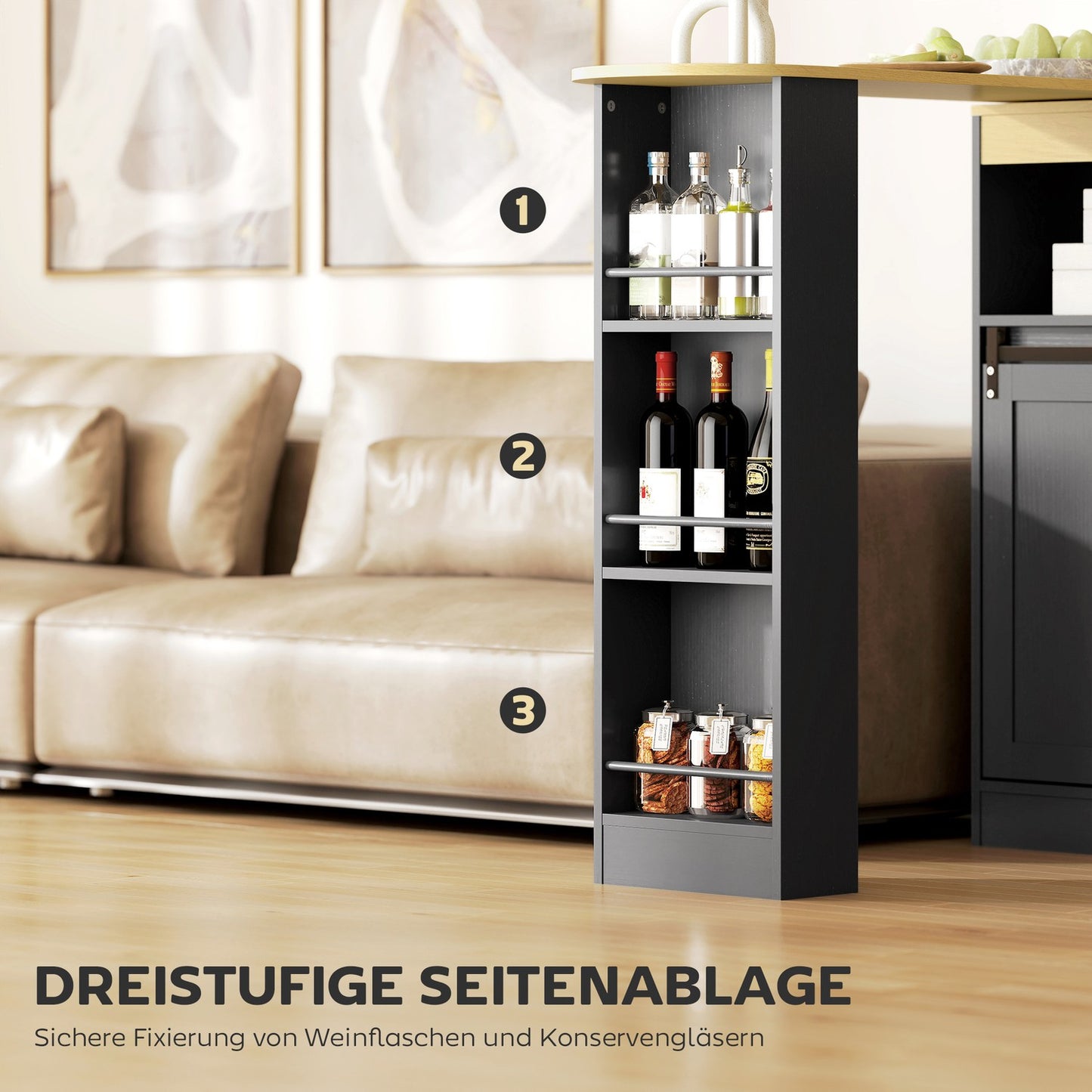 Convertible L-Shaped Bar Table, Black MDF, Ample Storage