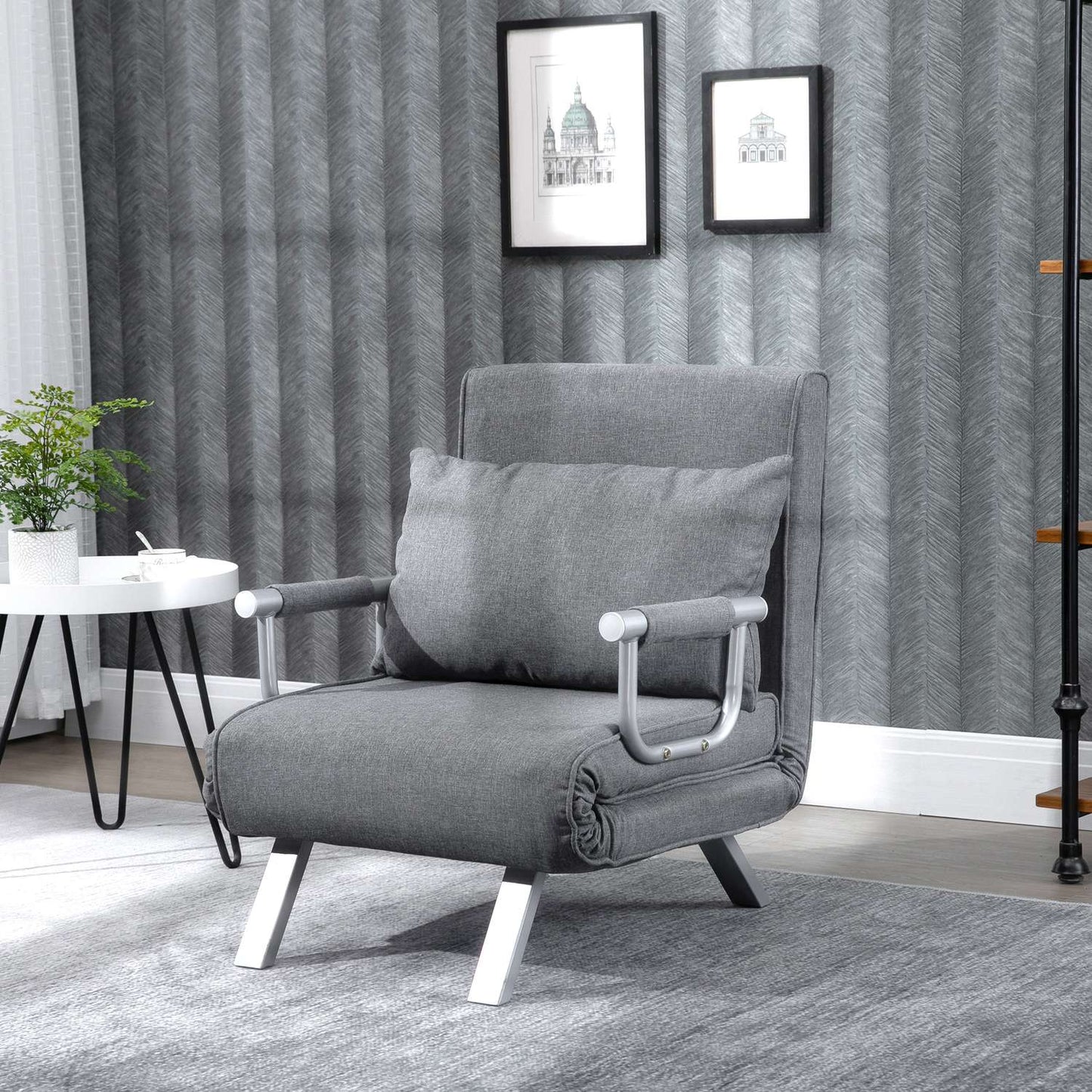 Convertible Recliner Chair with Bed Function, Grey, 65x69x80 cm