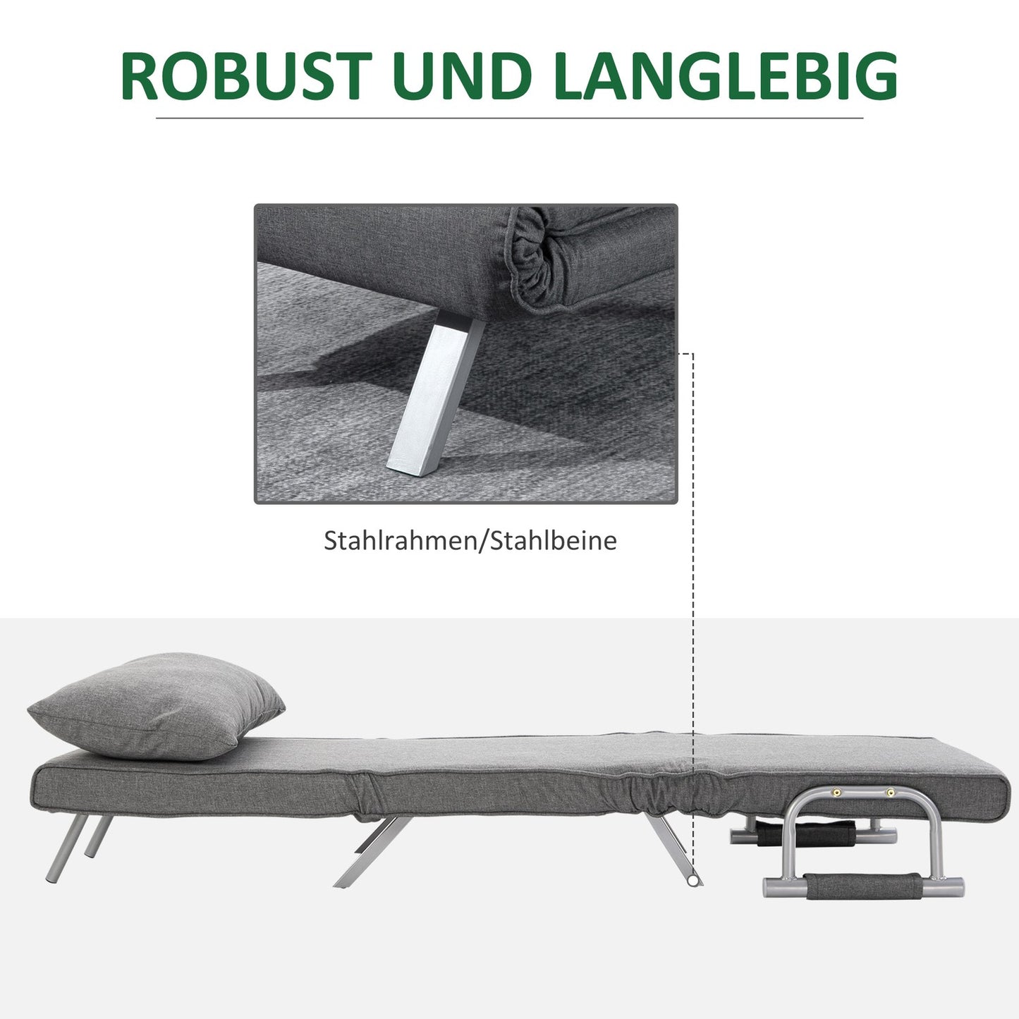 Convertible Recliner Chair with Bed Function, Grey, 65x69x80 cm