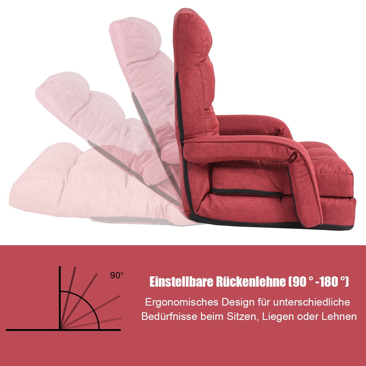 Convertible Red Sofa Bed with Adjustable Backrest