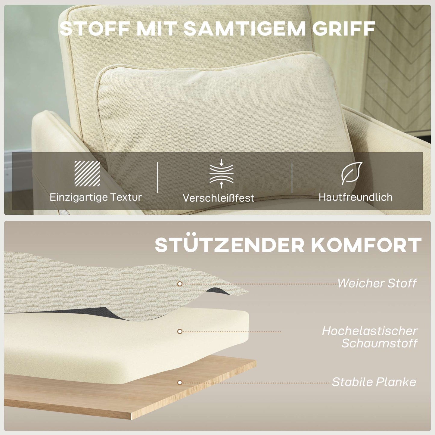 Convertible Sleeper Chair, Foam Padding, Beige Fabric