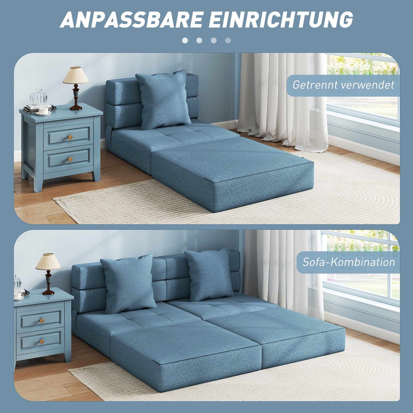 Convertible Sleeper Chair, Removable Cover, Dark Blue, 70x70x61 cm