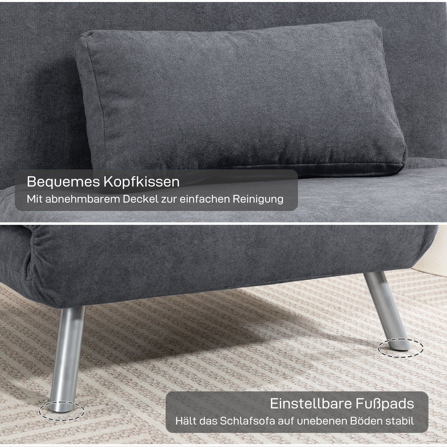 Convertible Sleeper Chair with Cushion, Dark Grey Fabric