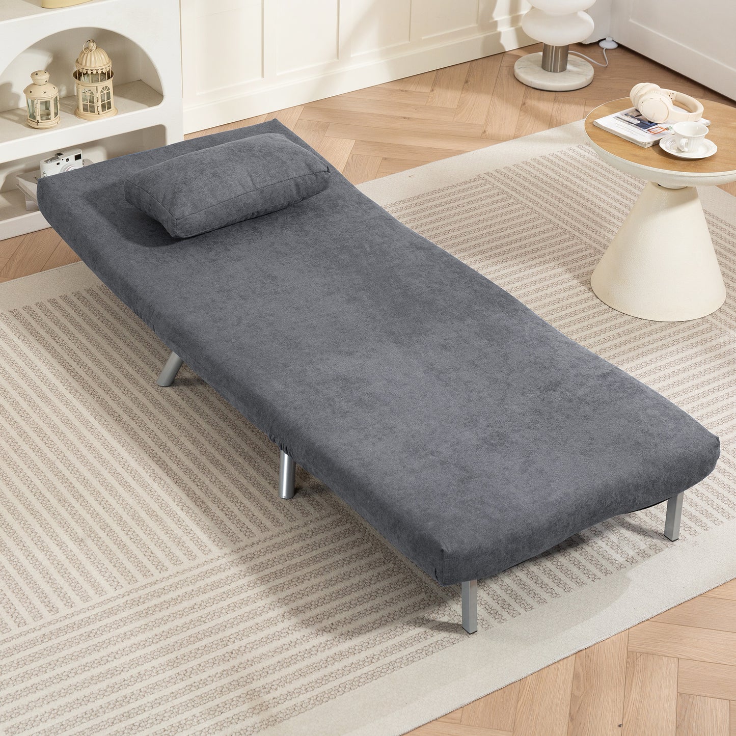 Convertible Sleeper Chair with Cushion, Dark Grey Fabric