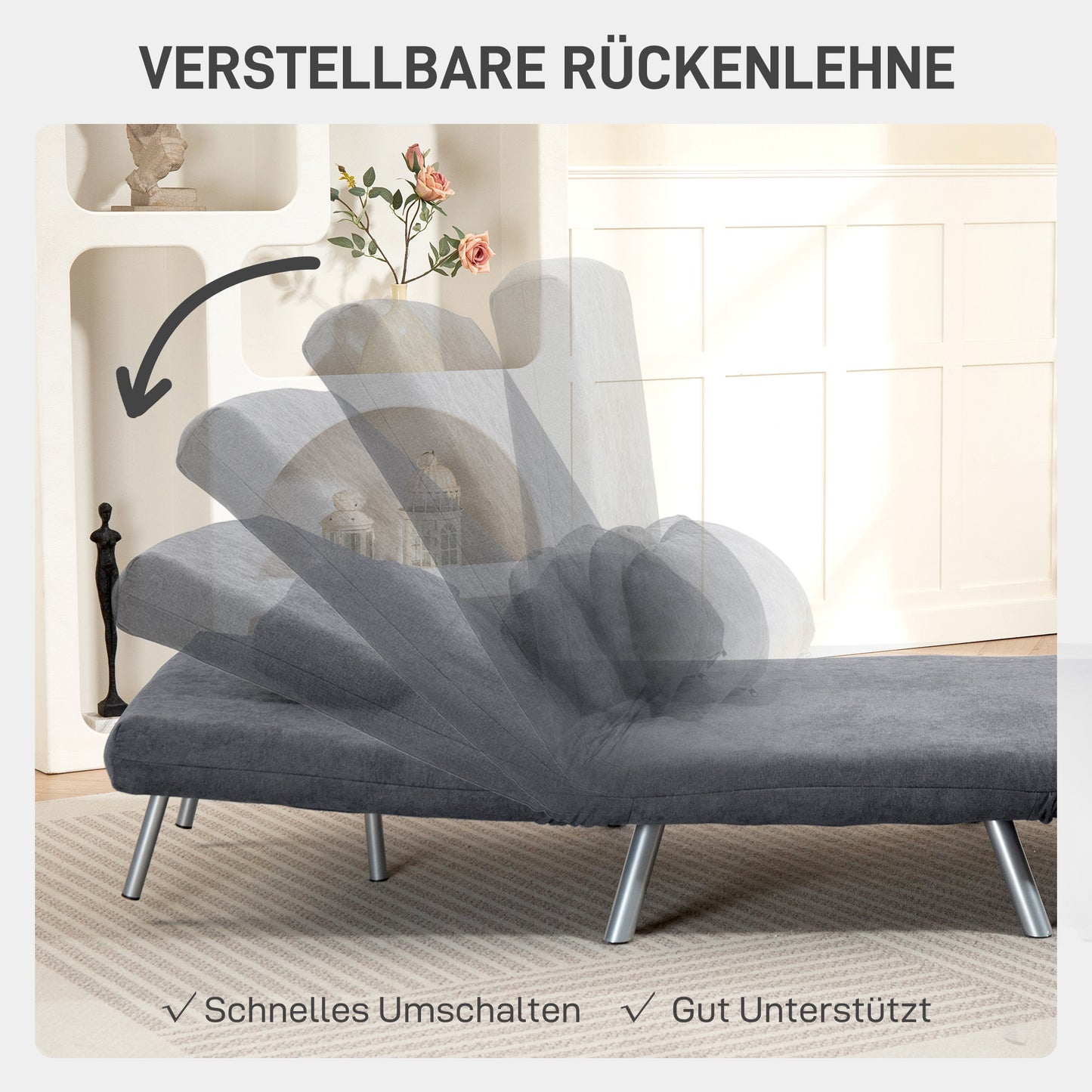 Convertible Sleeper Chair with Cushion, Dark Grey Fabric