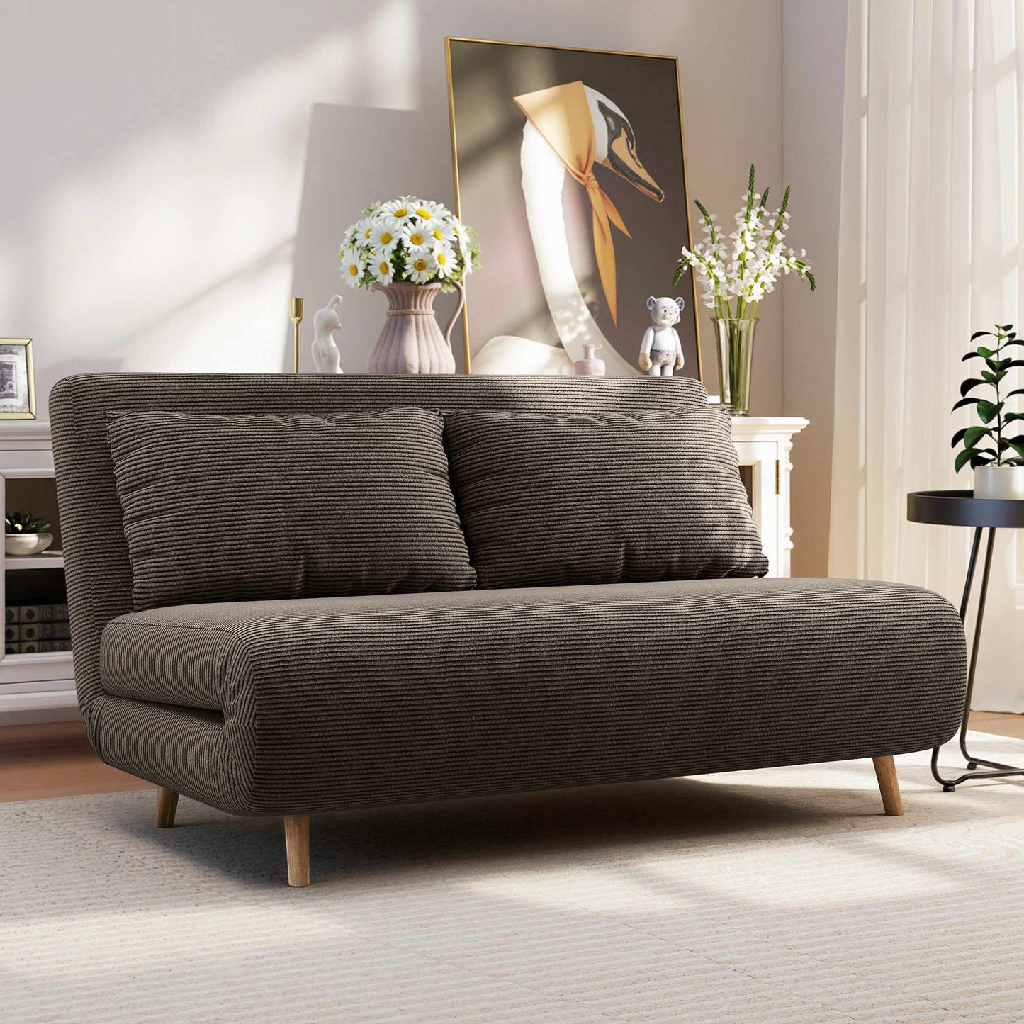 Convertible Sofa Bed, Adjustable Backrest, Corduroy, 120 kg Capacity