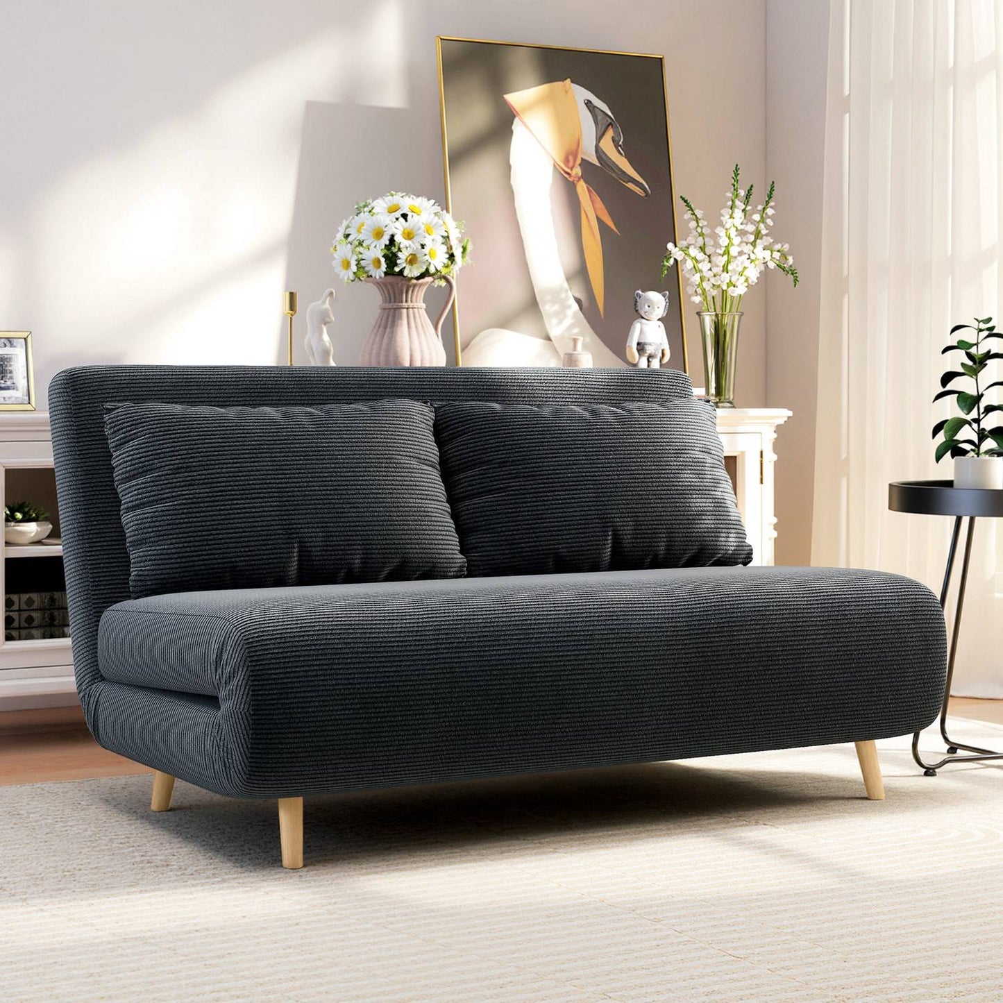 Convertible Sofa Bed, Adjustable Backrest, Dark Grey, 141x90x81 cm