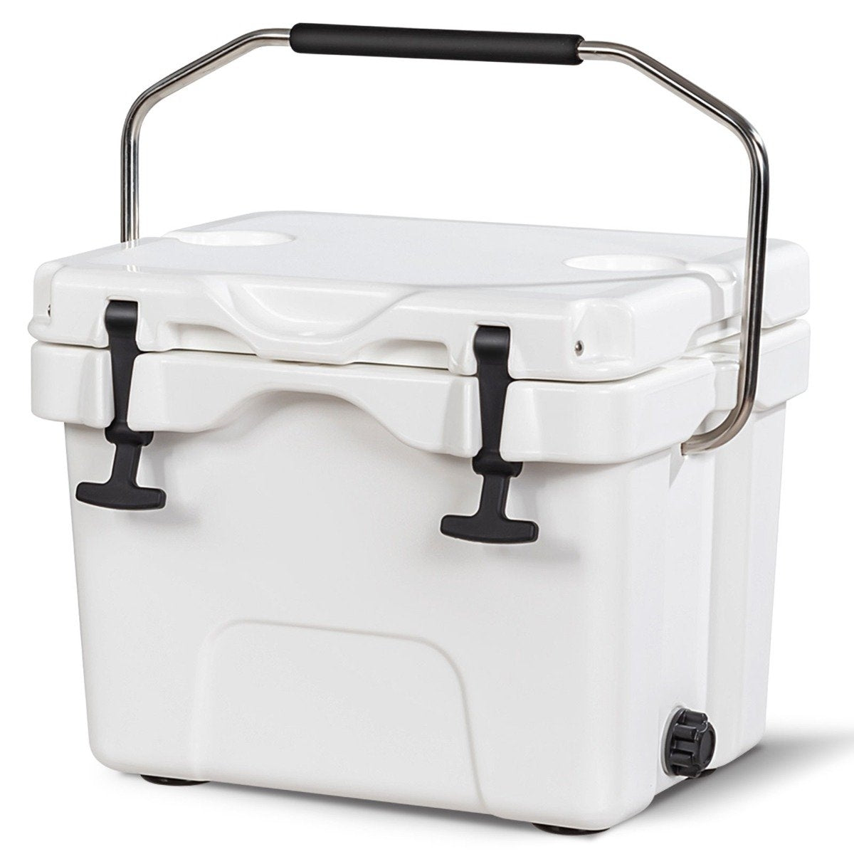 Cool box with 15 L capacity ice chest with handle drain plug & 2 drink holders white