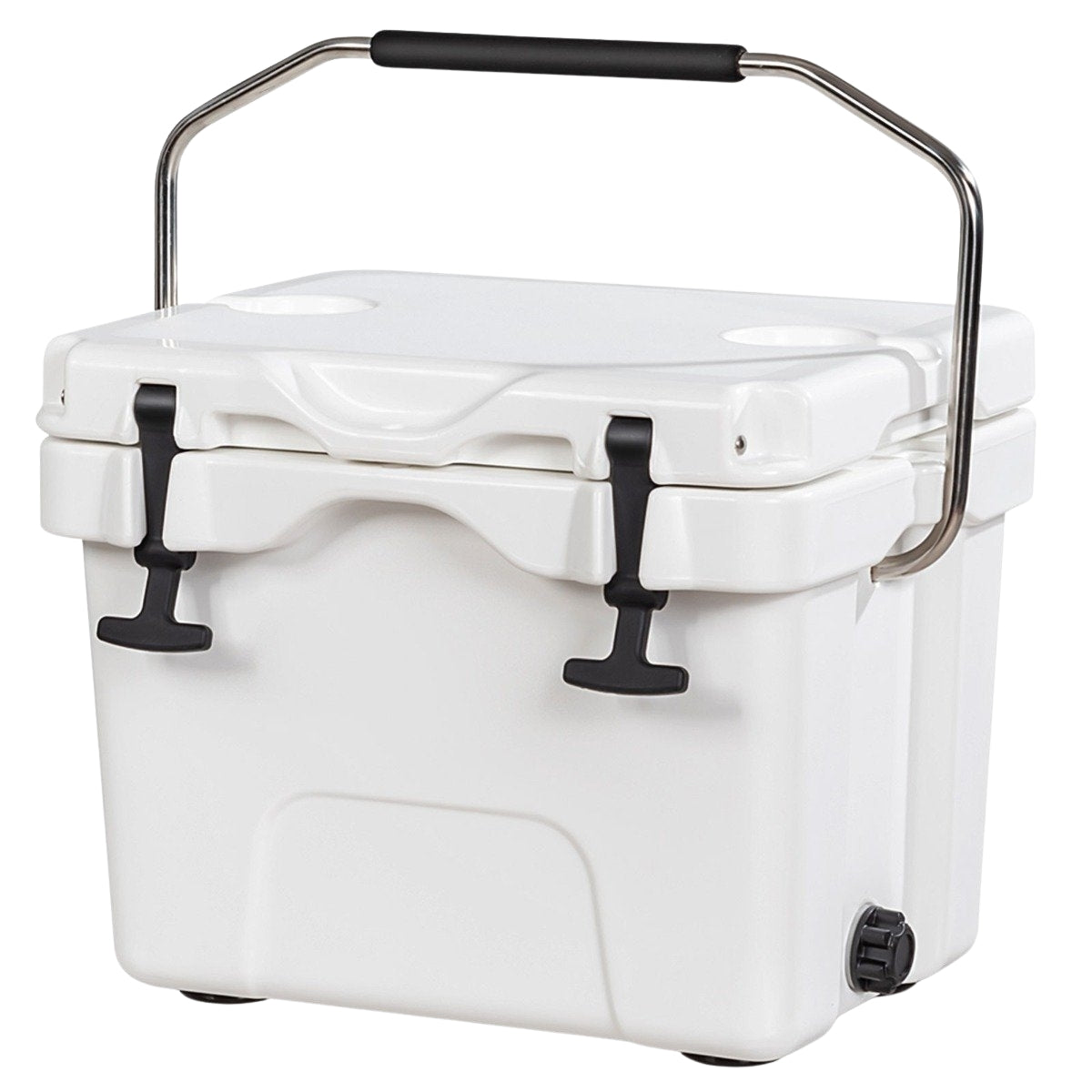 Cool box with 15 L capacity ice chest with handle drain plug & 2 drink holders white