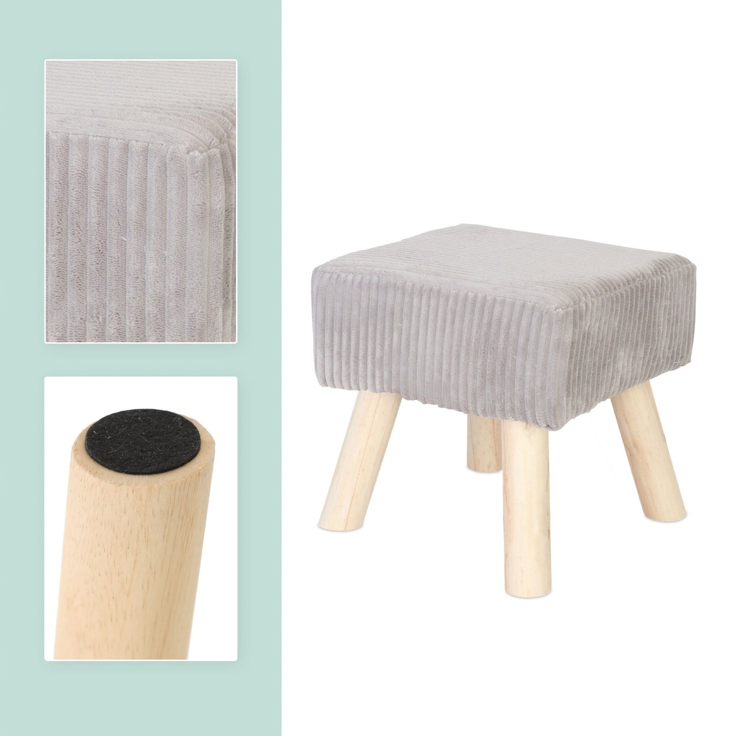Cord Pouffe – Upholstered Footrest with Wooden Legs