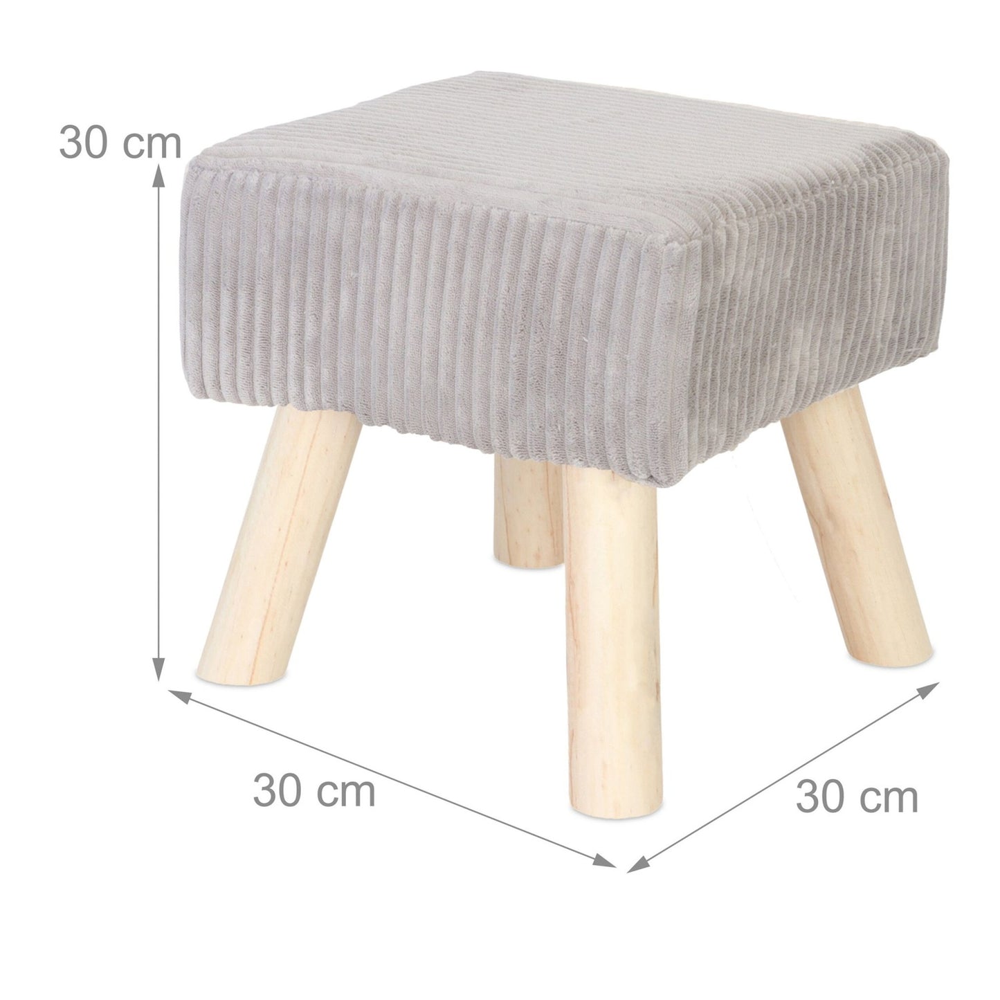 Cord Pouffe – Upholstered Footrest with Wooden Legs