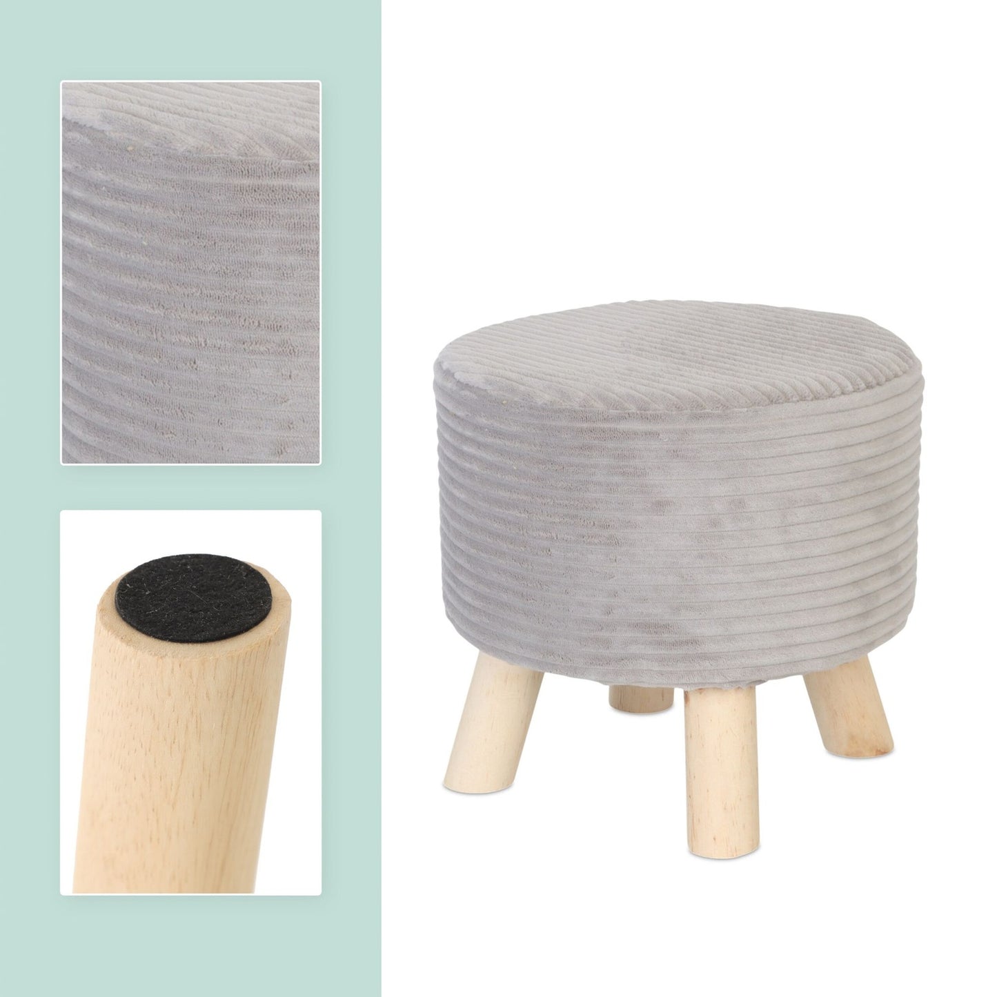 Cord Pouffe – Upholstered Seat with Wooden Legs