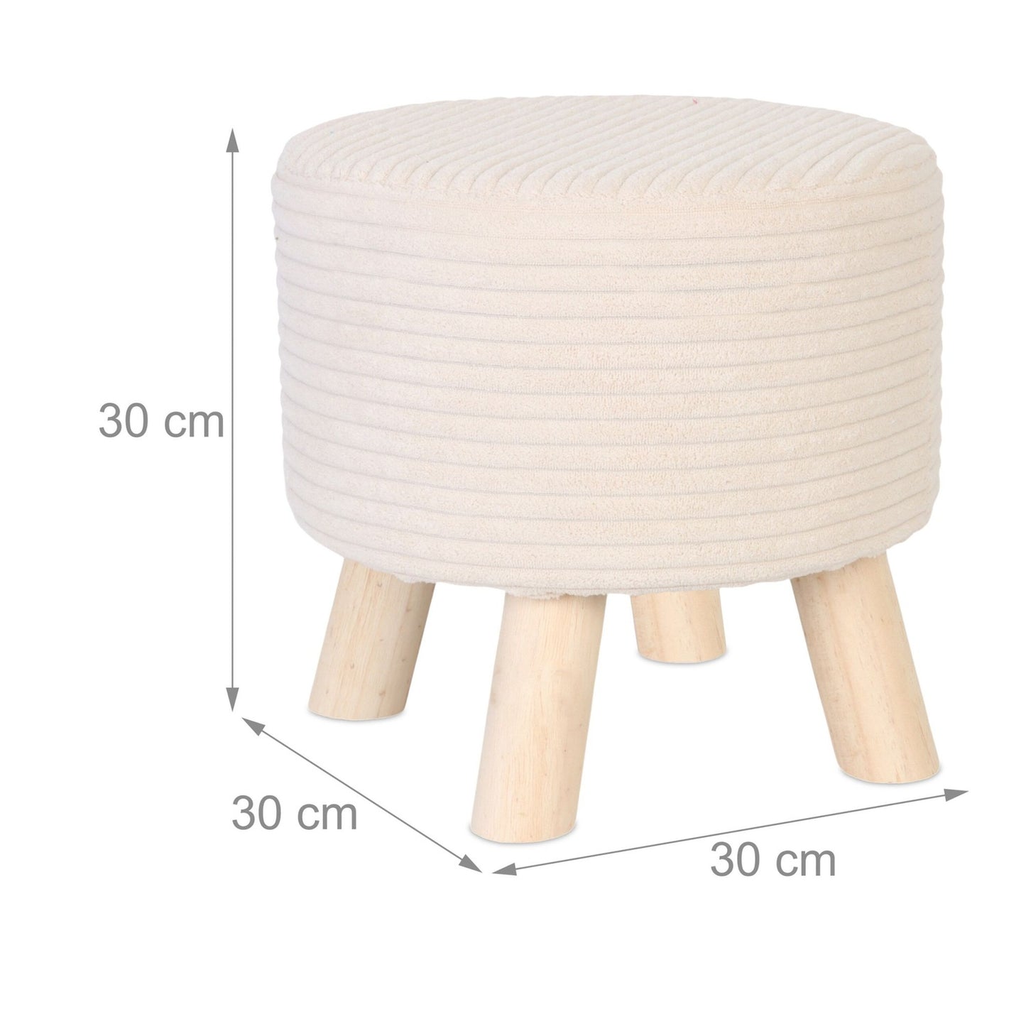 Cord Pouffe – Upholstered Seat with Wooden Legs