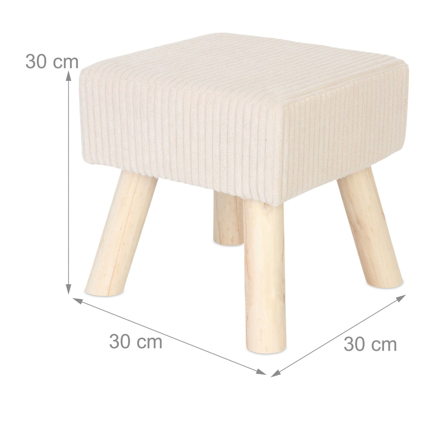 Cord Upholstered Pouffe – Soft Seat, Wooden Legs