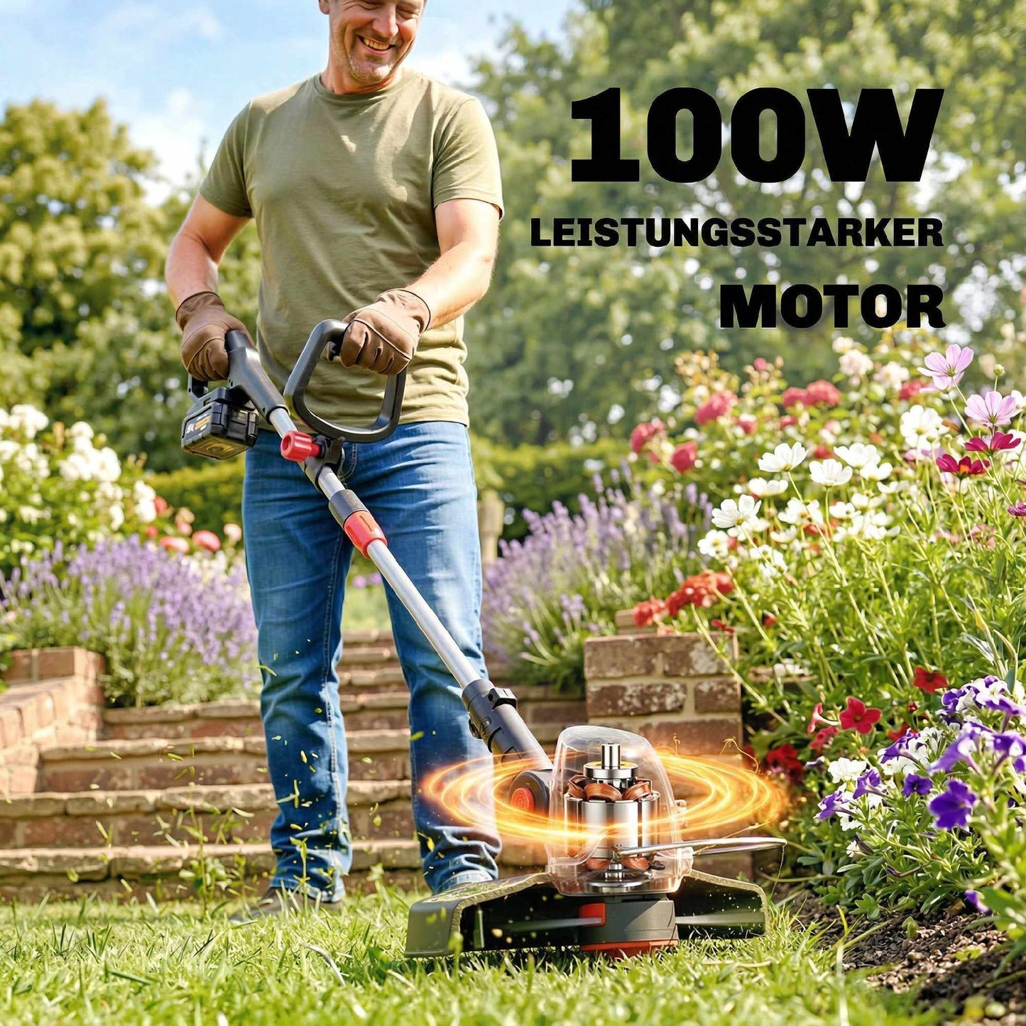 Cordless Grass Trimmer, 30 cm Cutting Width, Adjustable