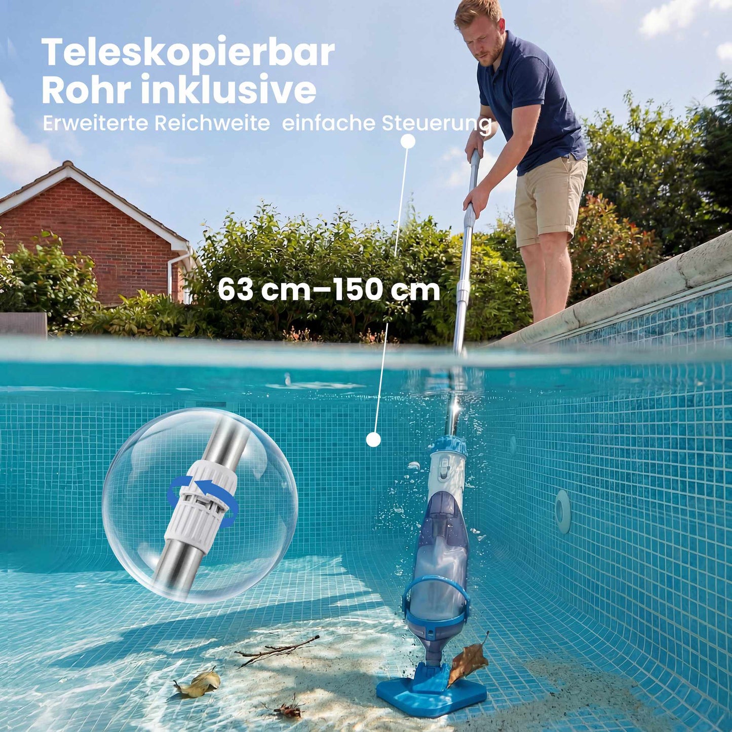 Cordless Pool Vacuum Cleaner, 40W Motor, Telescopic Pole