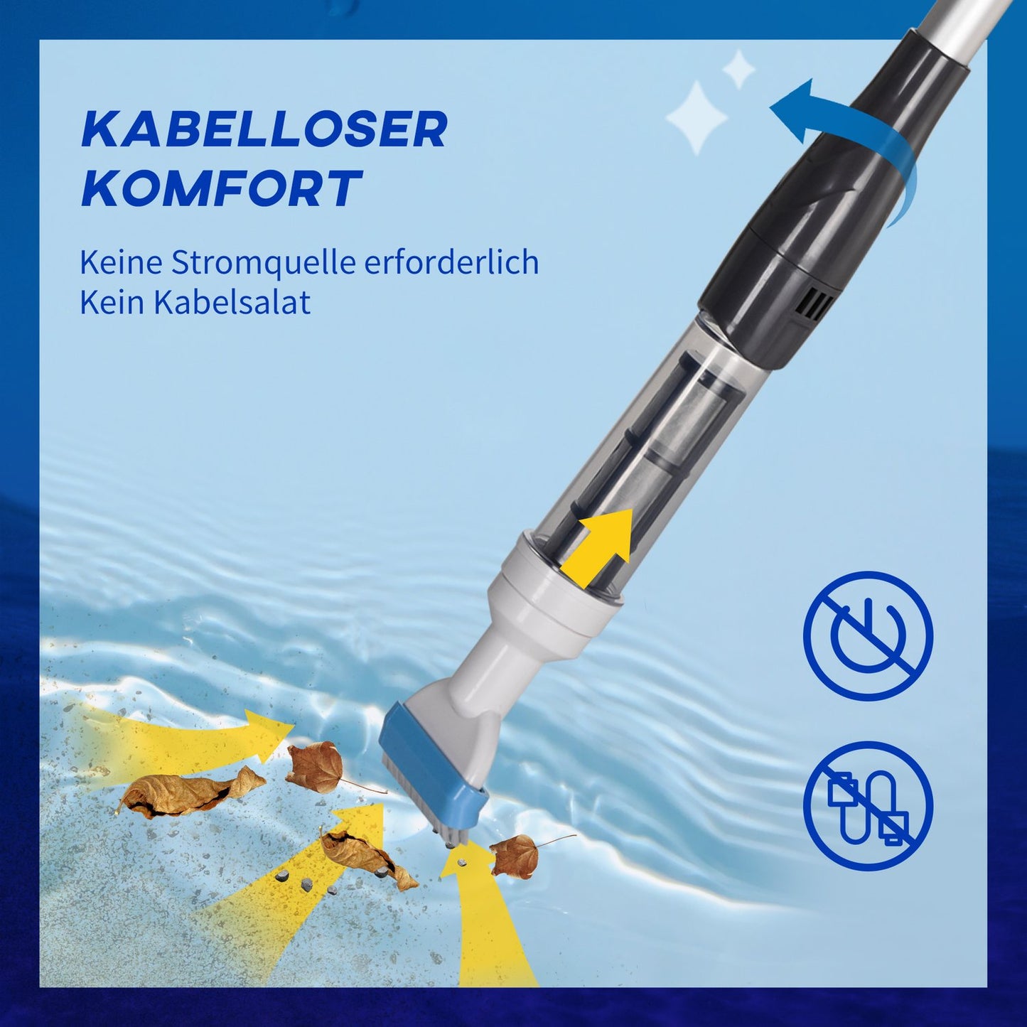 Cordless pool vacuum cleaner with light and adjustable aluminum rod