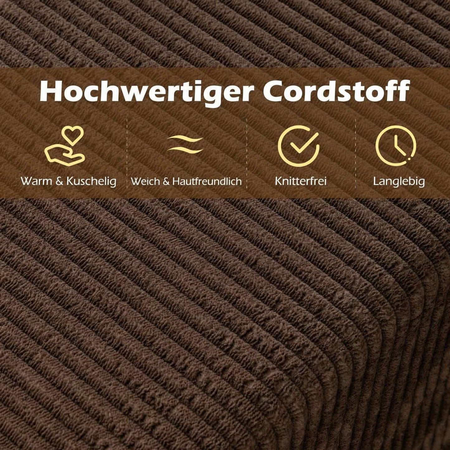 Corduroy 3-Seater Sofa with High Back and Wide Arms, Brown