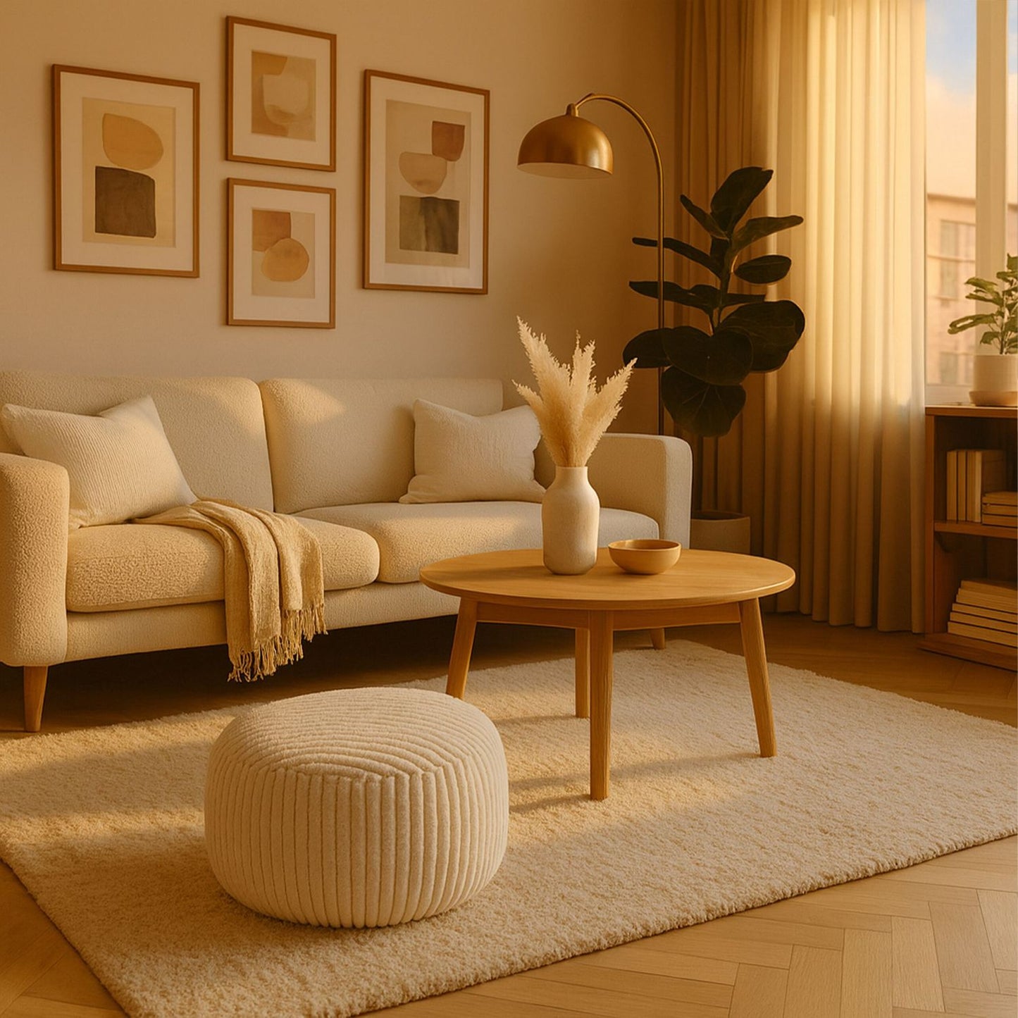 Corduroy Pouf – Round Floor Cushion, Soft Cover