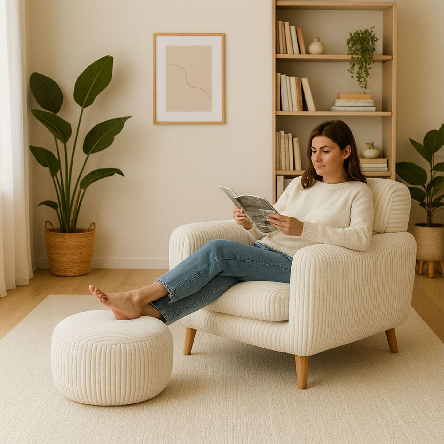 Corduroy Pouf – Round Floor Cushion, Soft Cover