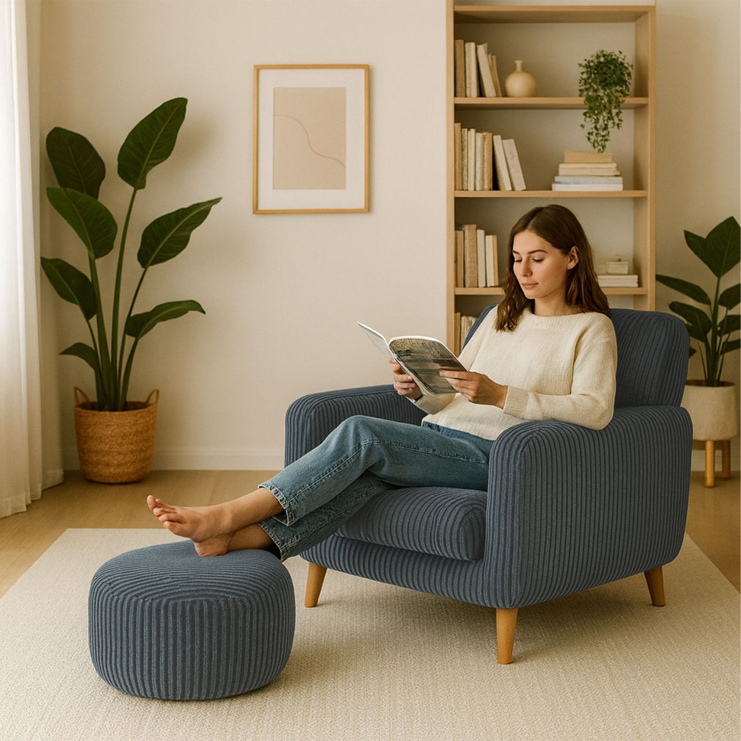 Corduroy Pouf – Round Floor Cushion, Soft & Versatile