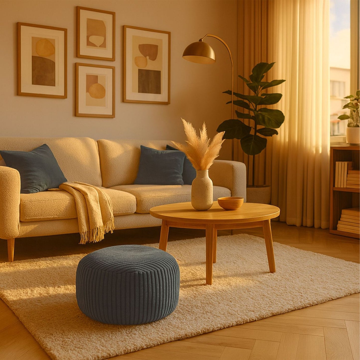 Corduroy Pouf – Round Floor Cushion, Soft & Versatile