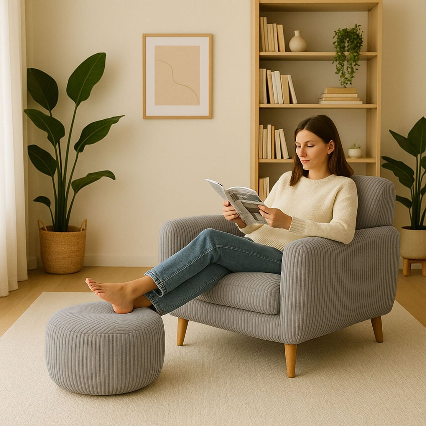 Corduroy Pouf – Round Floor Cushion, Soft & Versatile