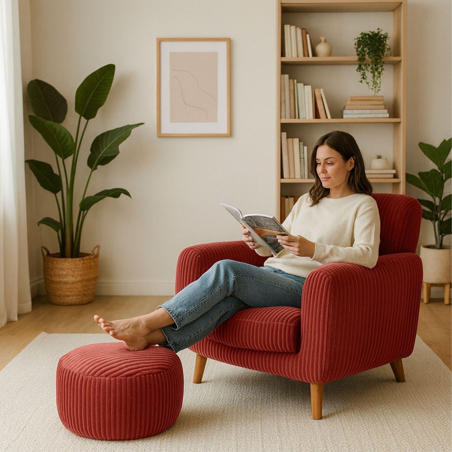 Corduroy Pouf – Round Floor Cushion, Soft & Versatile
