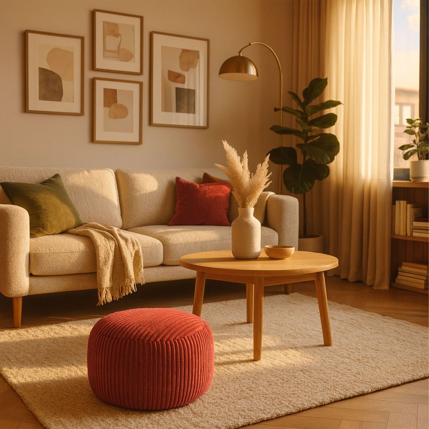 Corduroy Pouf – Round Floor Cushion, Soft & Versatile