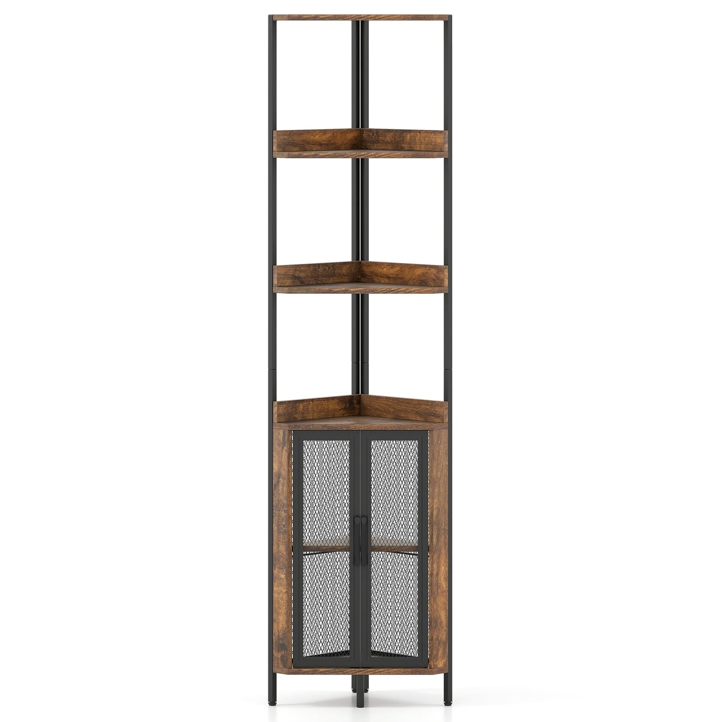 Corner Bookshelf with Cabinet & Metal Frame, 170 cm