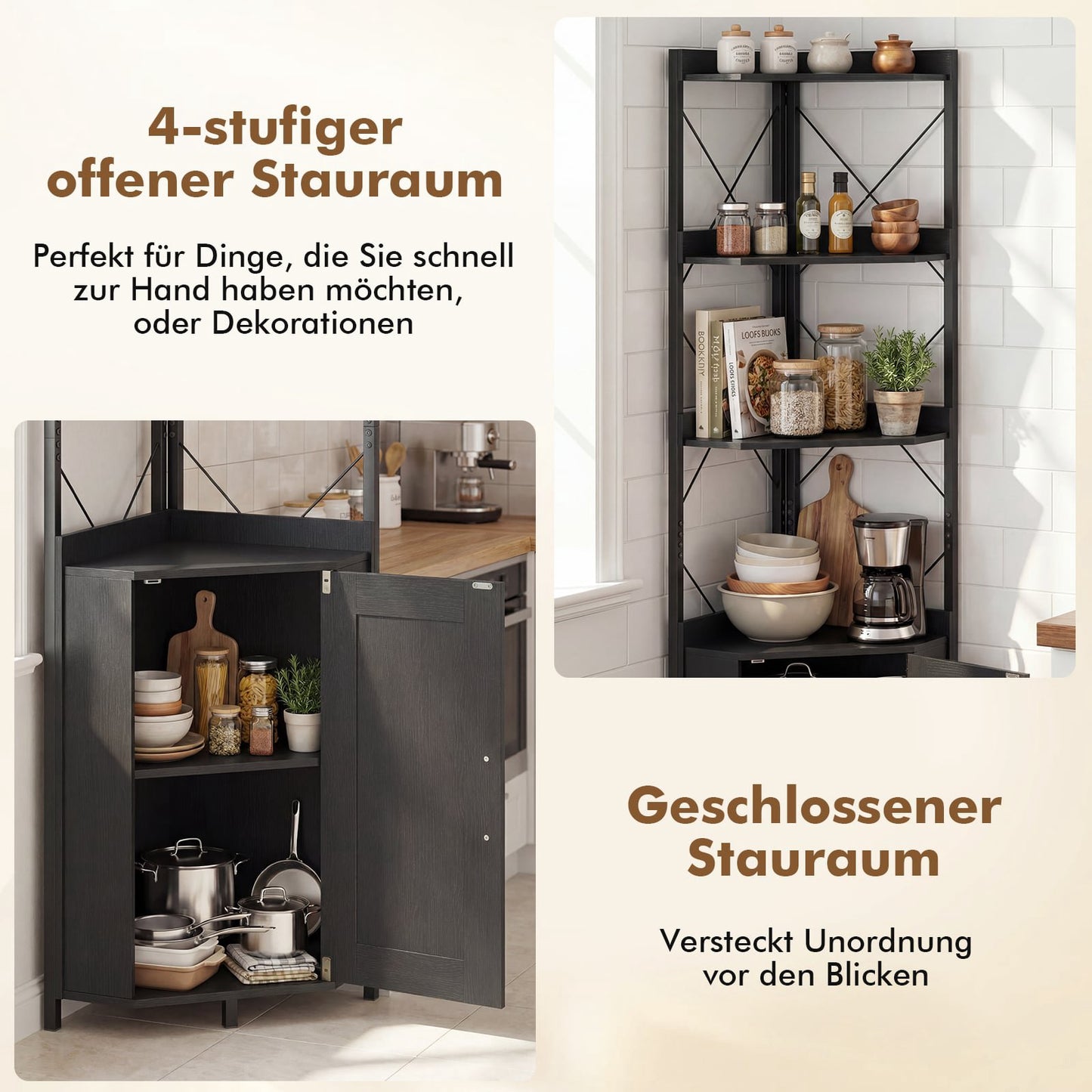 Corner Bookshelf with Storage, 5-Tier, Black, 180 cm