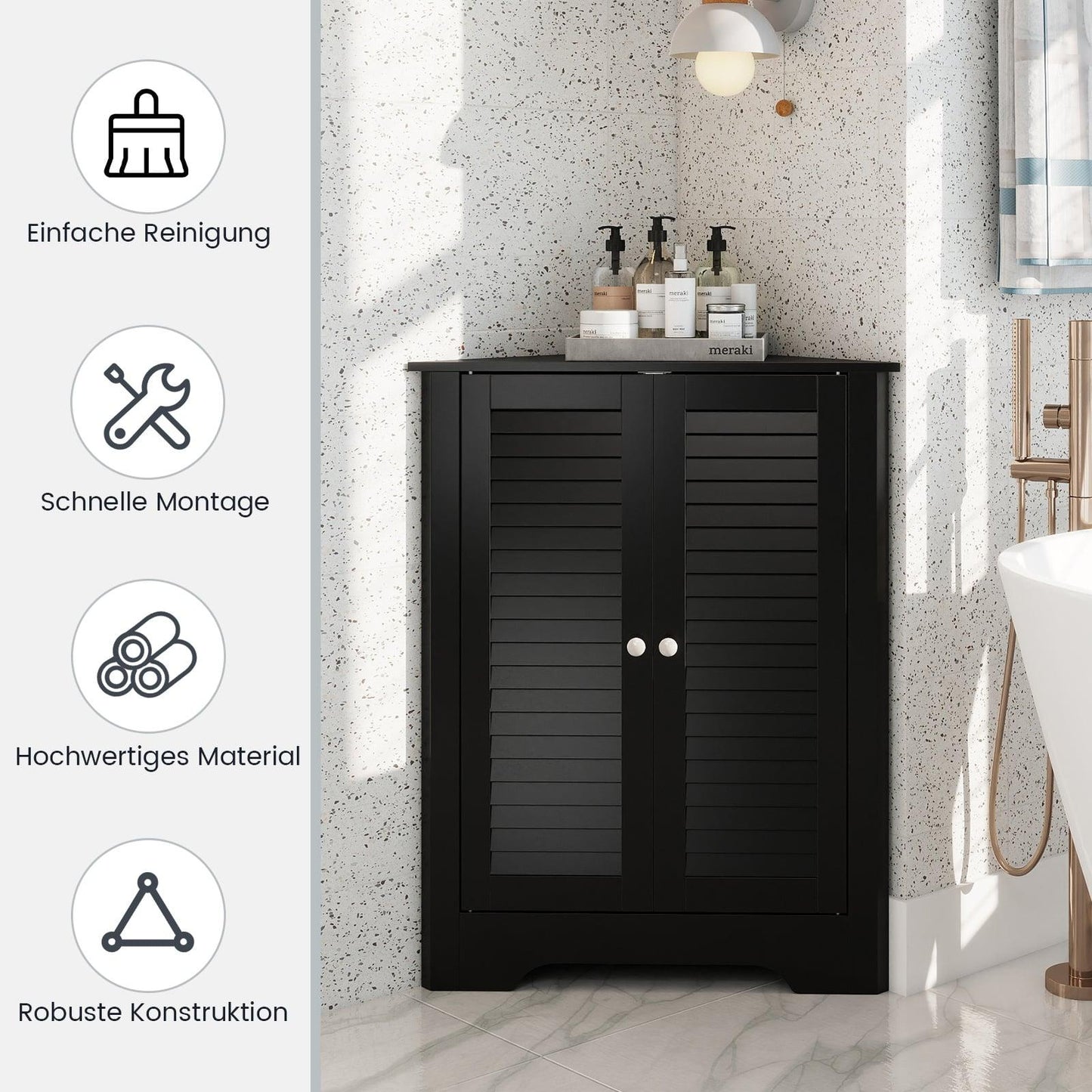 Corner Cabinet with Louvered Doors, Adjustable Shelf, Black