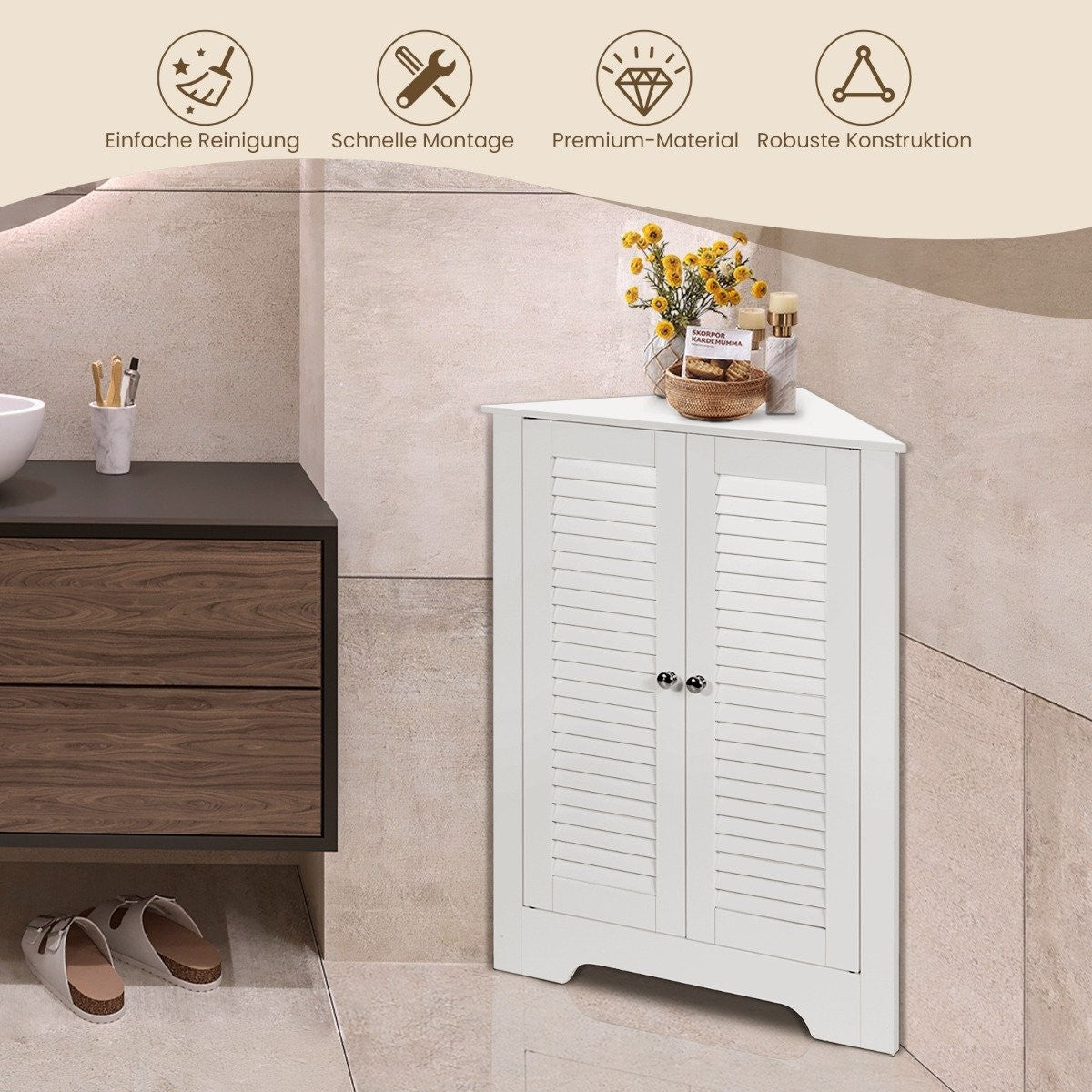 Corner Cabinet with Louvered Doors & Adjustable Shelf