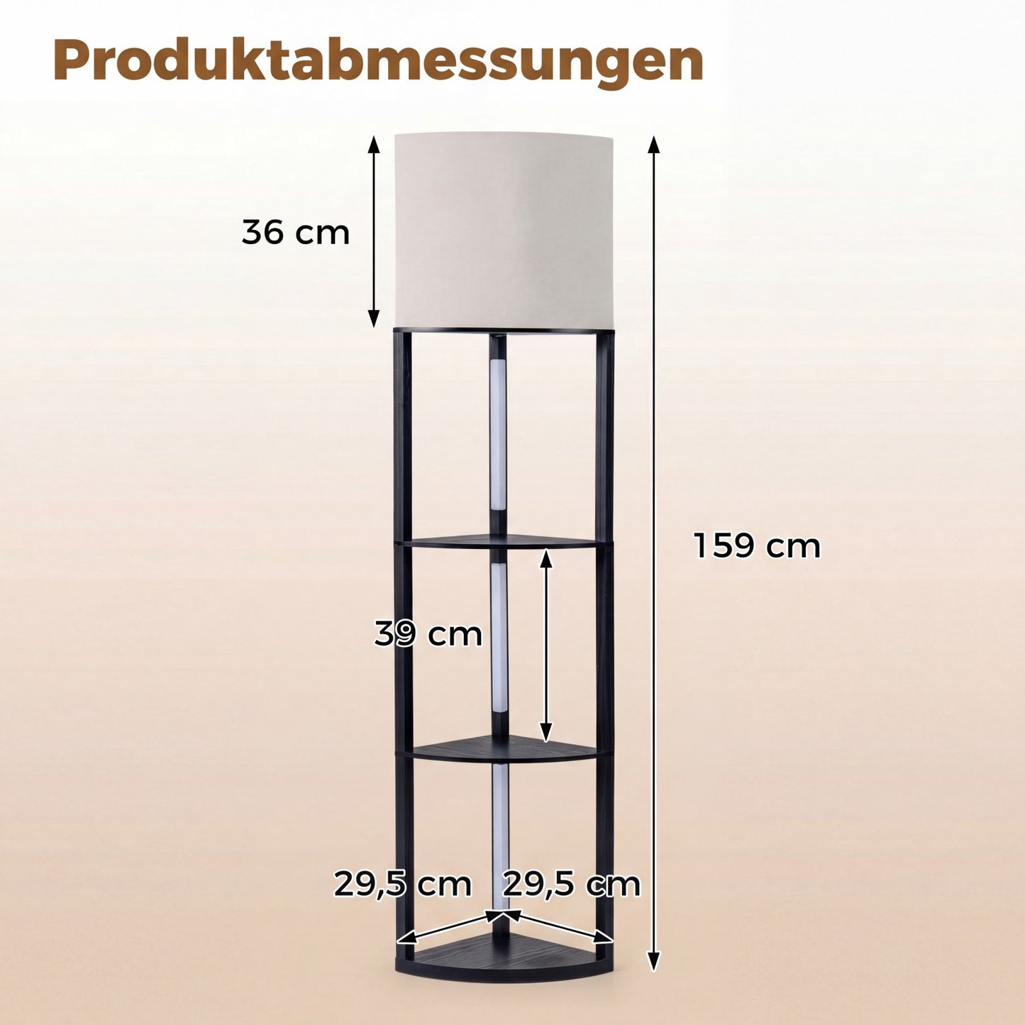 Corner Floor Lamp with Shelves, 3-Tier LED, Black