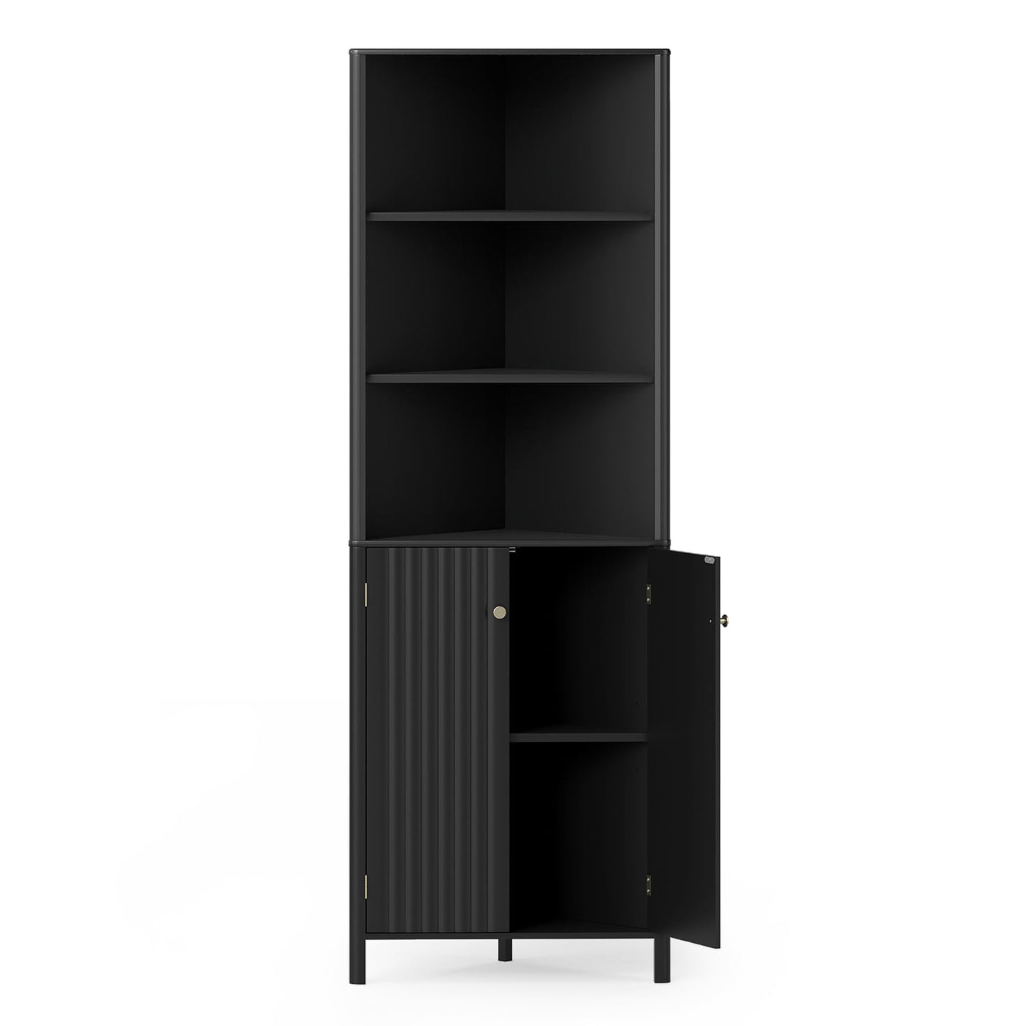 Corner Kitchen Cabinet, 2 Doors & 5 Shelves, Black, 68"