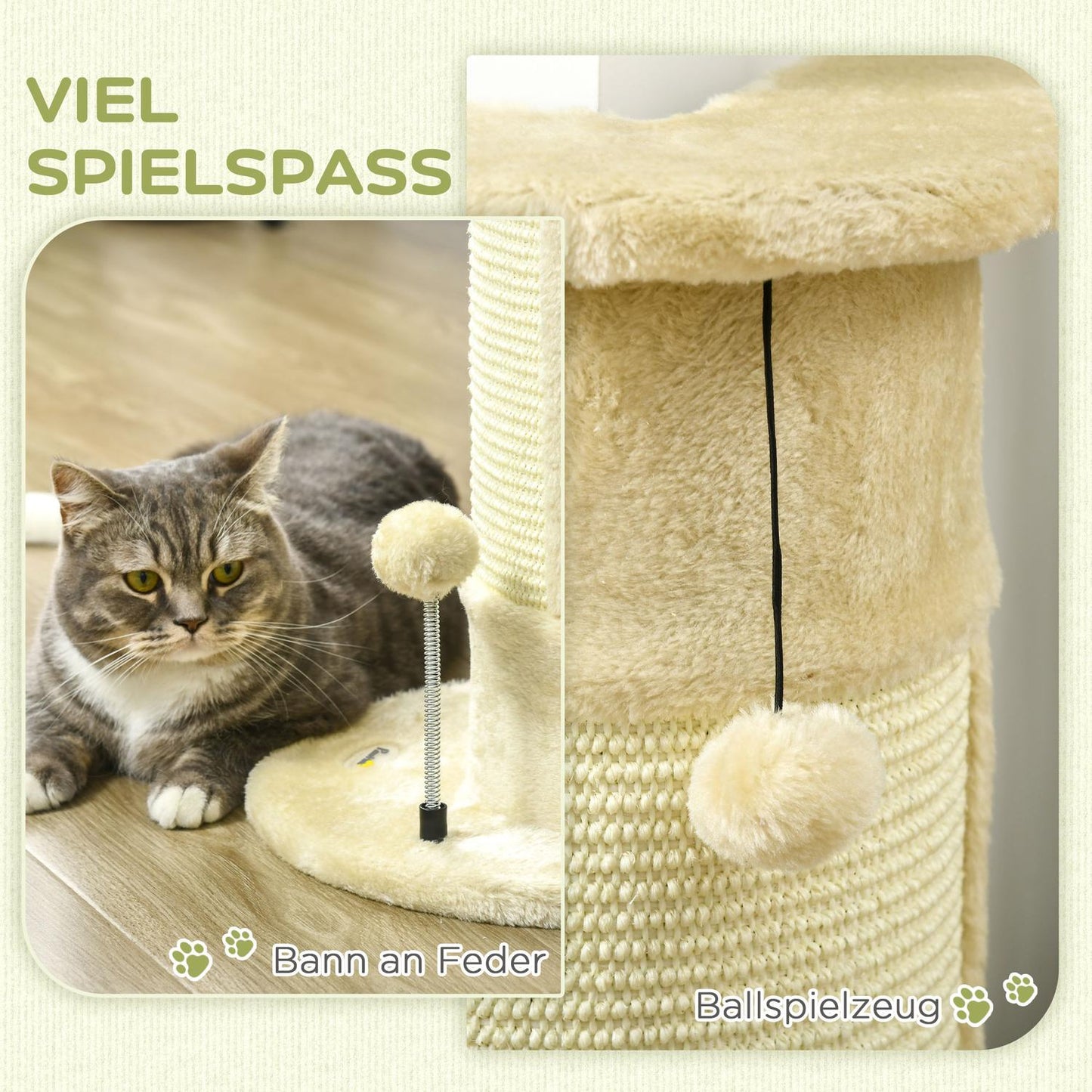 Cat scratching post with ball - 58 cm sisal, cream white