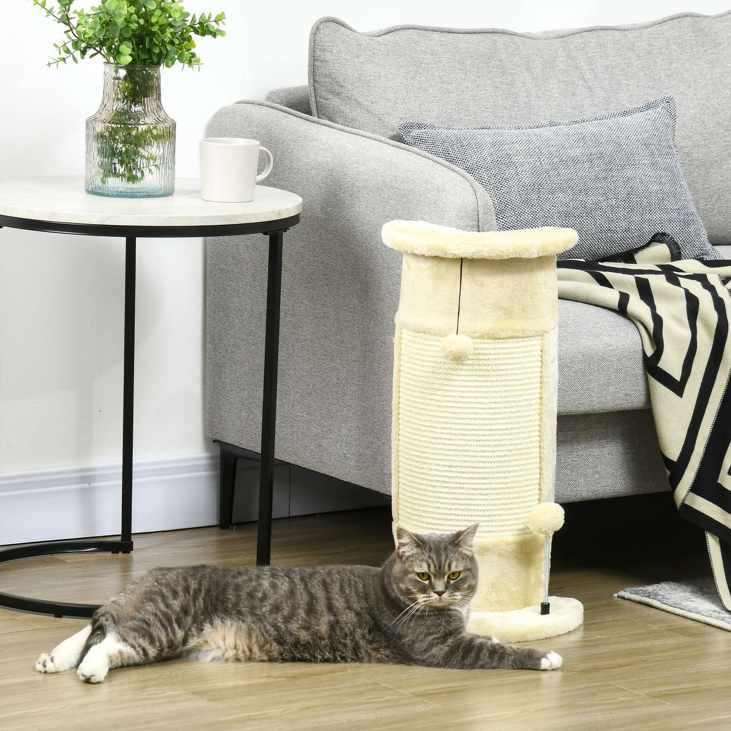 Cat scratching post with ball - 58 cm sisal, cream white