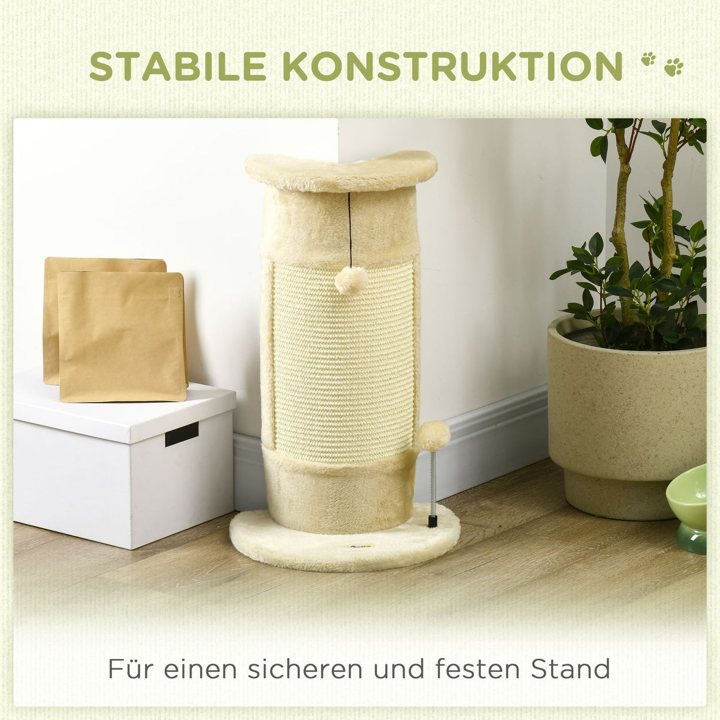 Cat scratching post with ball - 58 cm sisal, cream white