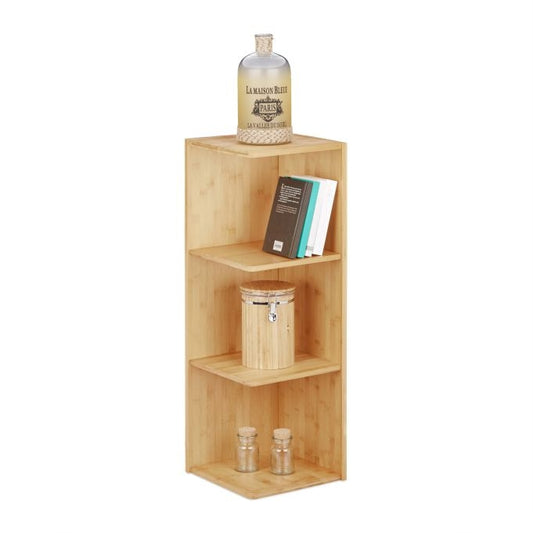 Corner Shelf Bamboo 3 Shelves Freestanding Bookcase in Wood Rustic Cottage Style